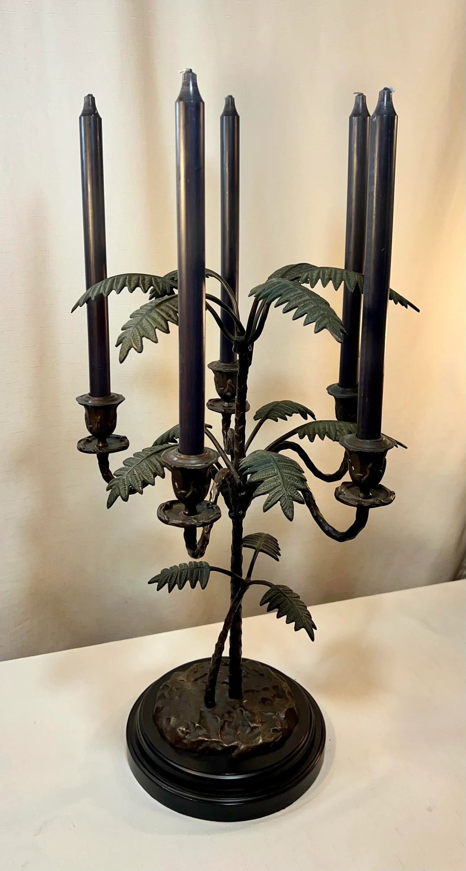 Vintage Palm Beach Regency Patinated Bronze Palm Tree Candelabra - 2