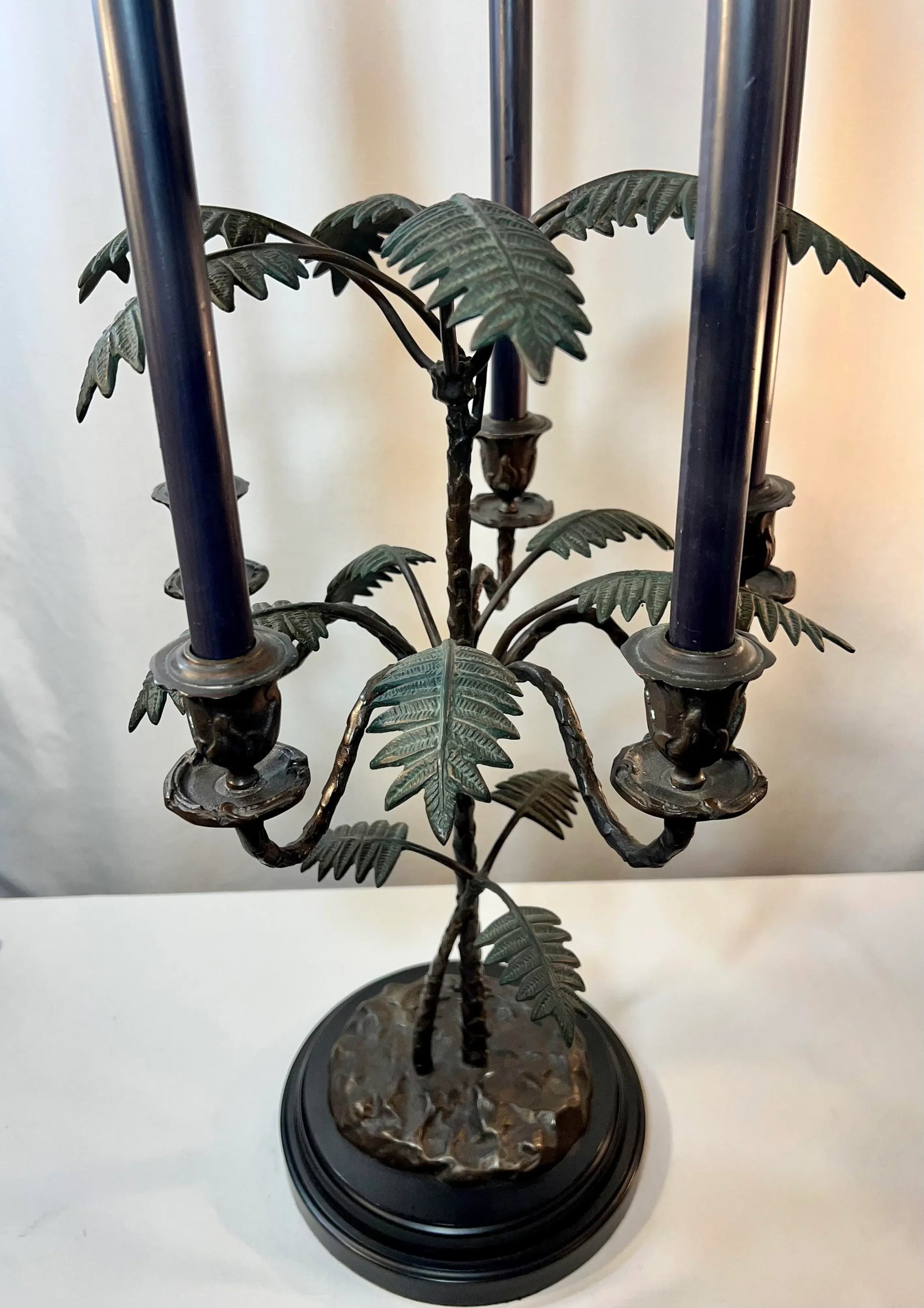 Vintage Palm Beach Regency Patinated Bronze Palm Tree Candelabra - 3