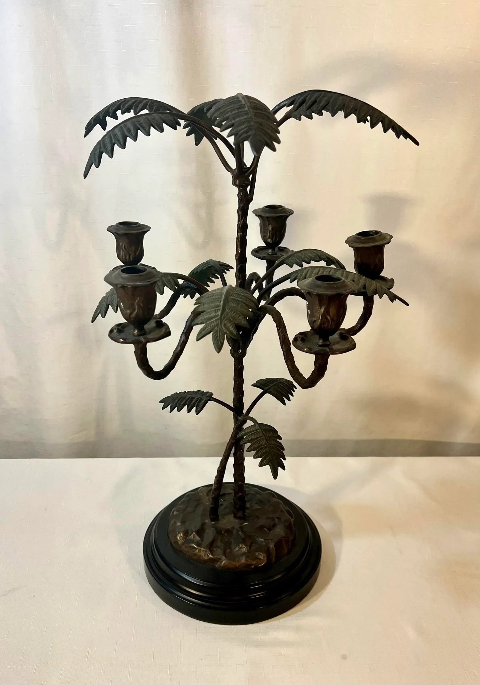 Vintage Palm Beach Regency Patinated Bronze Palm Tree Candelabra - 4