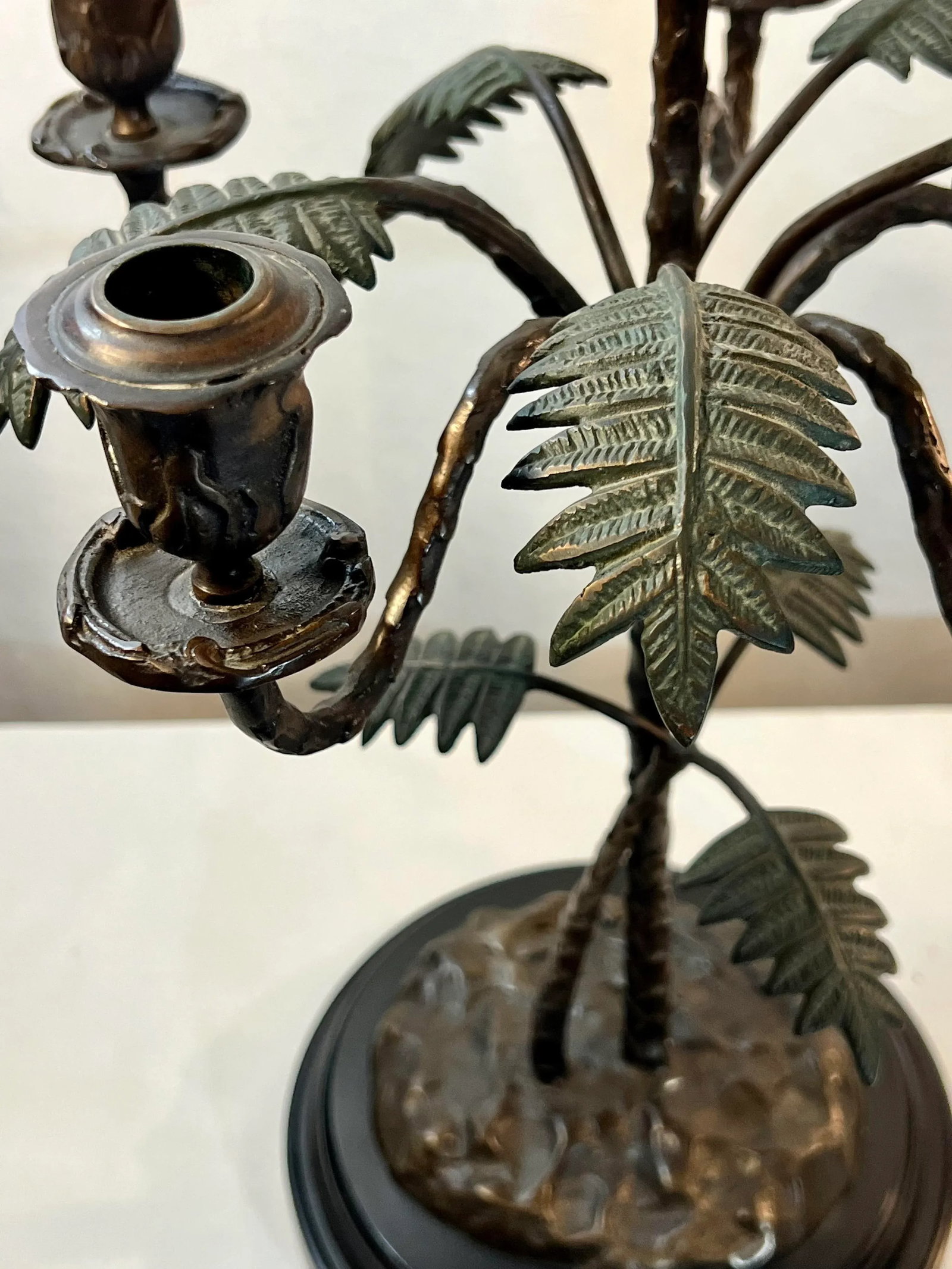 Vintage Palm Beach Regency Patinated Bronze Palm Tree Candelabra - 5