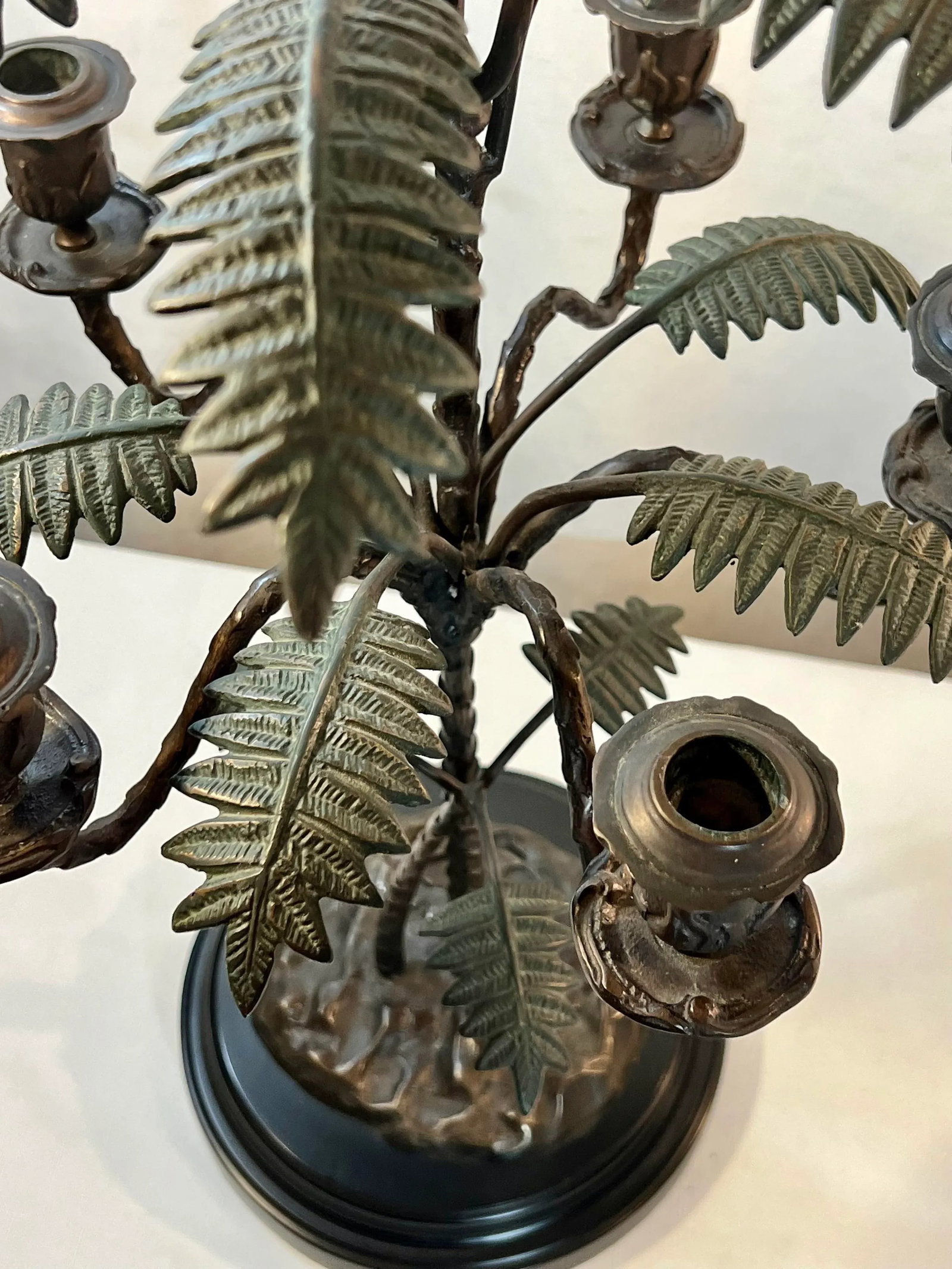 Vintage Palm Beach Regency Patinated Bronze Palm Tree Candelabra - 6
