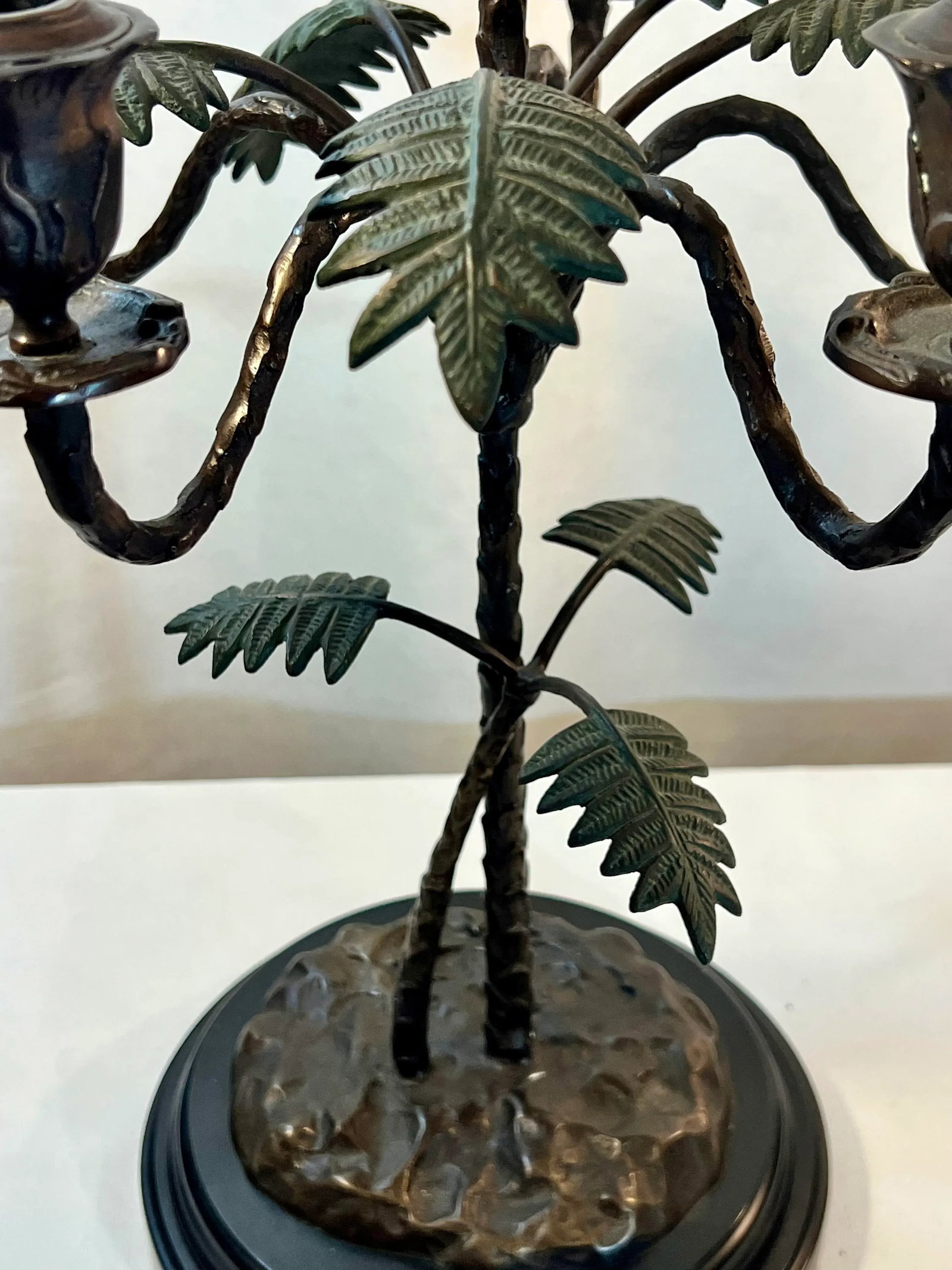 Vintage Palm Beach Regency Patinated Bronze Palm Tree Candelabra - 7