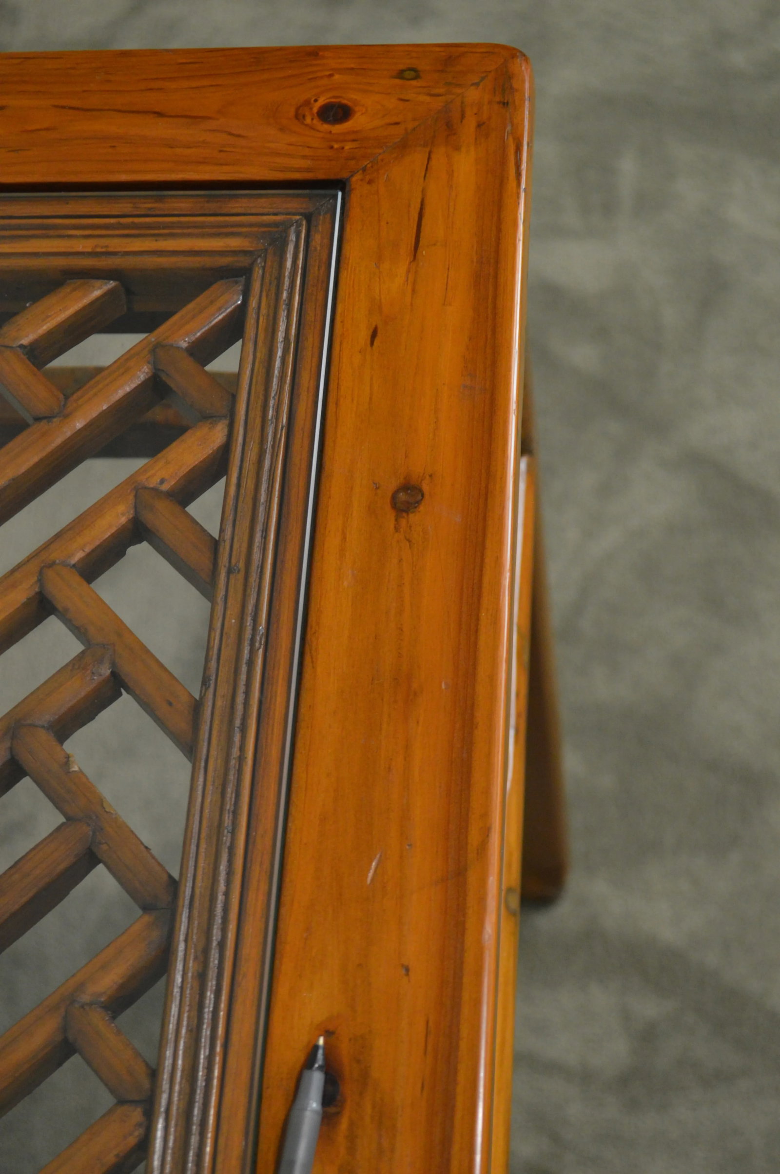 Vintage Chinese Lattice Work Table With Glass Top - 11
