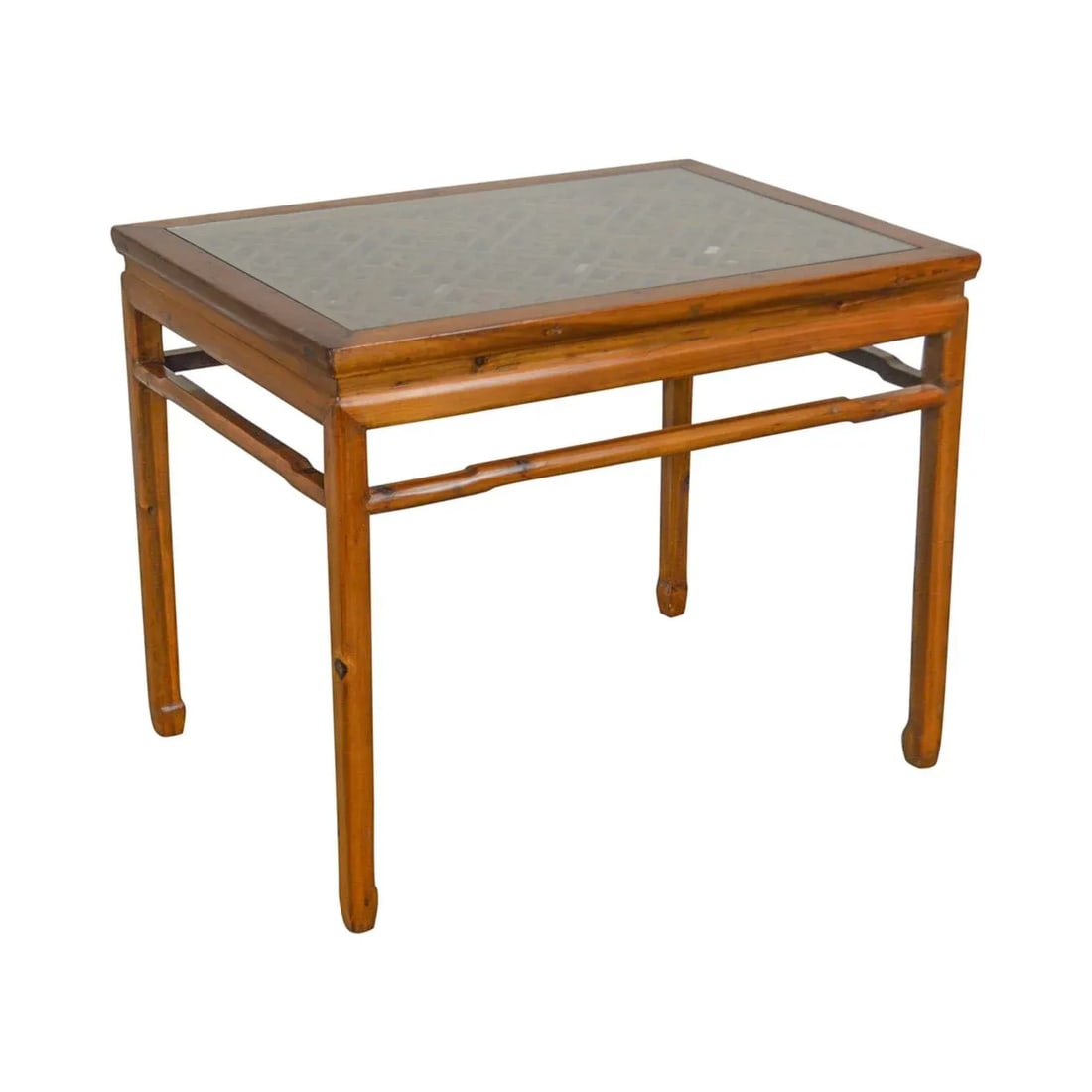 Vintage Chinese Lattice Work Table With Glass Top - 13