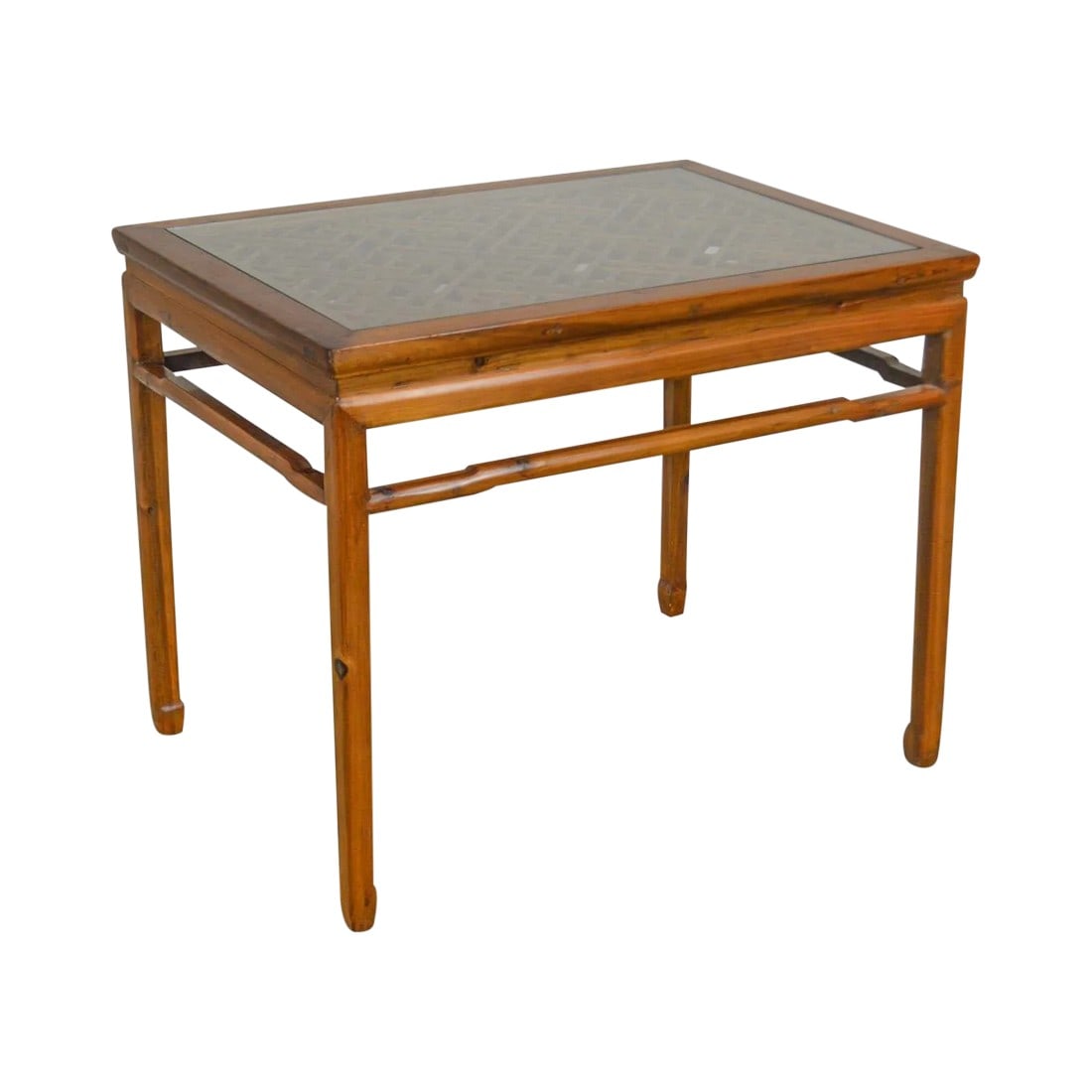 Vintage Chinese Lattice Work Table With Glass Top: Vintage Chinese Lattice Work Table with Glass Top AGE / ORIGIN: Approx. 75 years, Asia DETAILS / DESCRIPTION: High quality solid wood vintage table with an inset glass top. STYLE: T