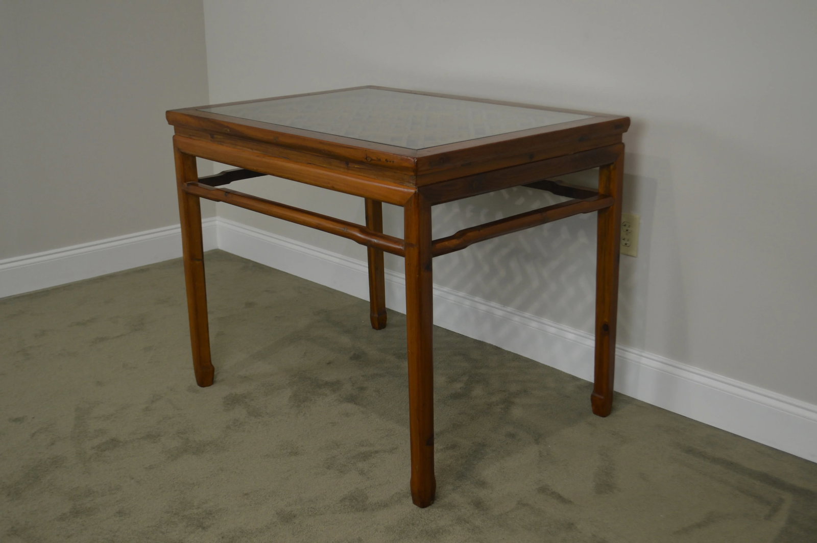 Vintage Chinese Lattice Work Table With Glass Top - 2