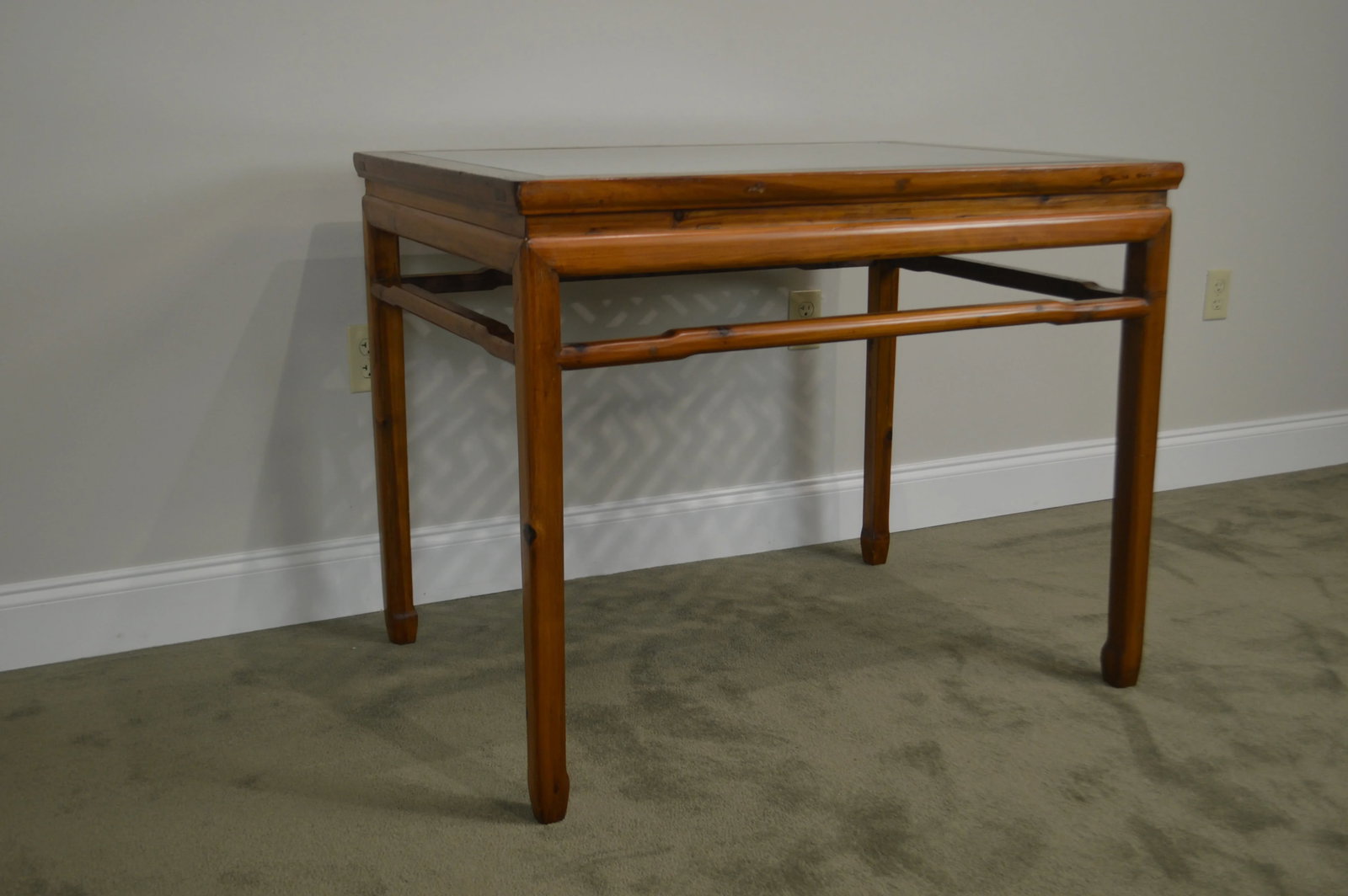Vintage Chinese Lattice Work Table With Glass Top - 4