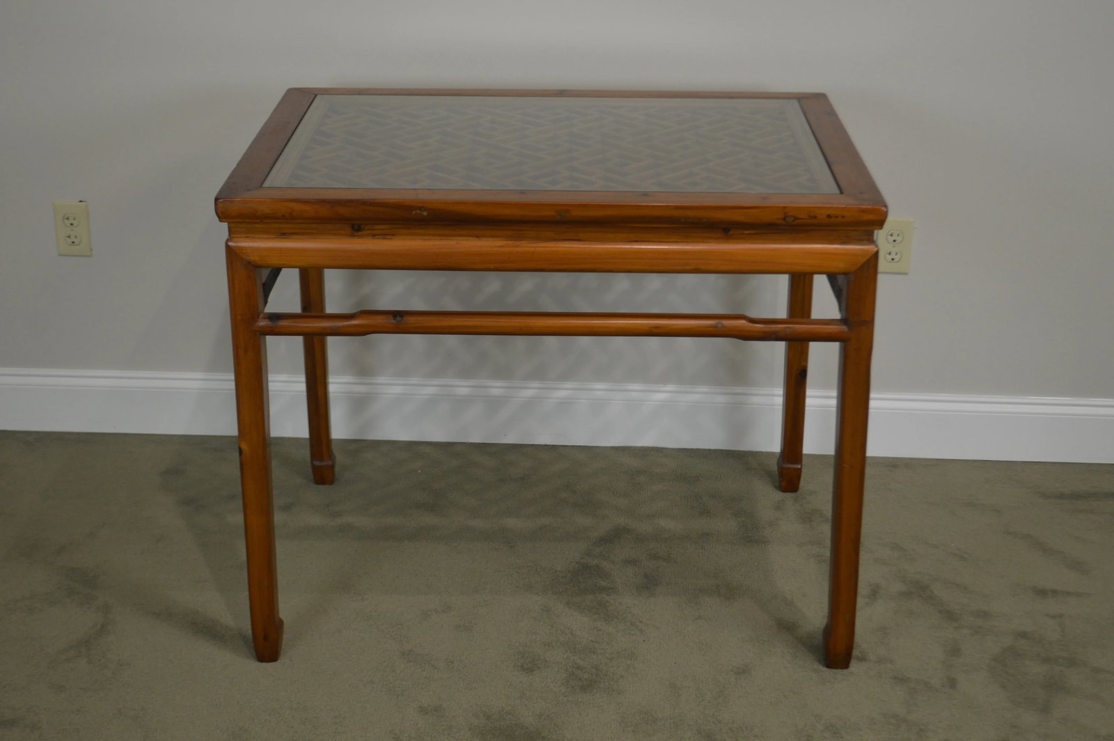 Vintage Chinese Lattice Work Table With Glass Top - 5
