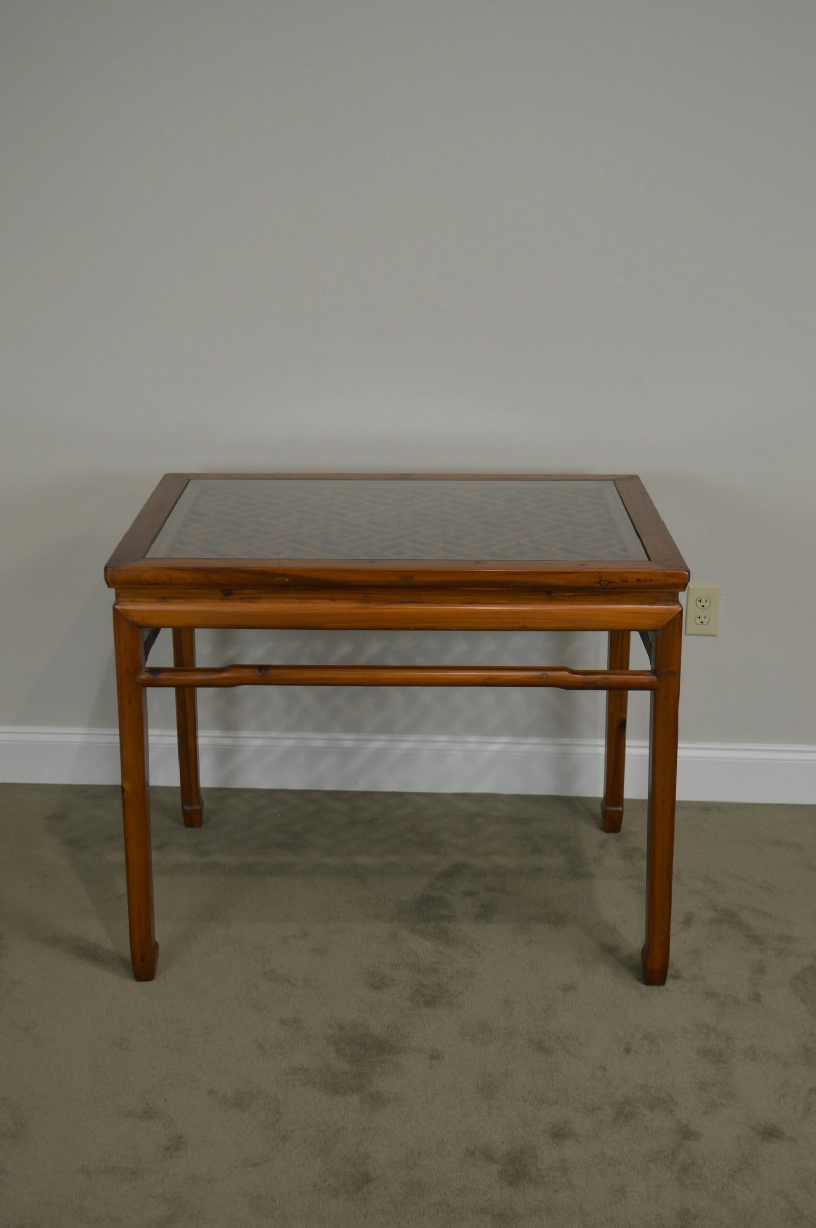 Vintage Chinese Lattice Work Table With Glass Top - 7