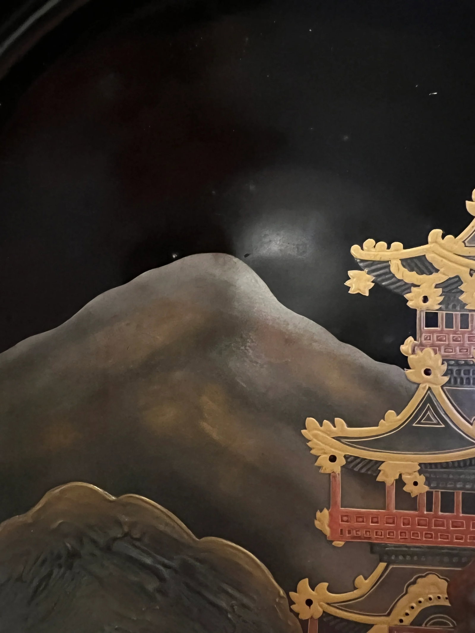19th Century, Japanese Export Lacquer Tray Maki-E & Mnt Fuji Pagoda Decoration - 10