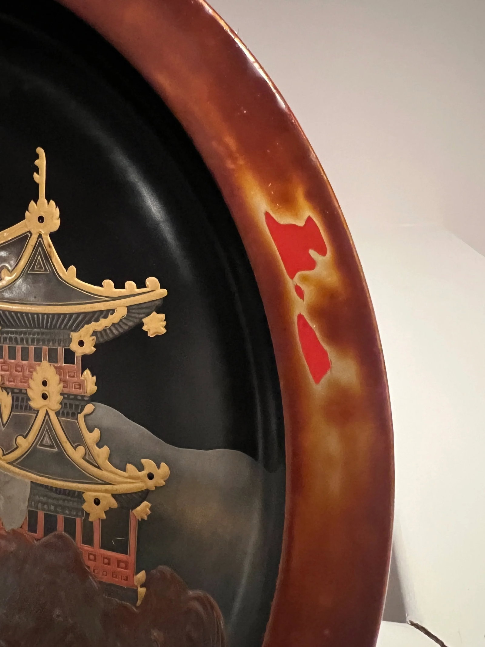 19th Century, Japanese Export Lacquer Tray Maki-E & Mnt Fuji Pagoda Decoration - 12