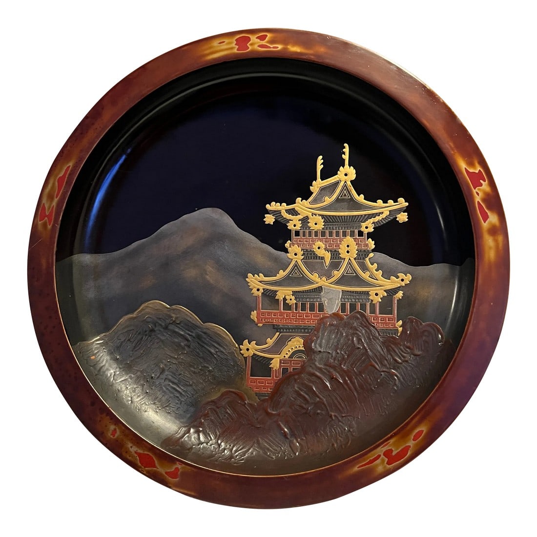 19th Century, Japanese Export Lacquer Tray Maki-E & Mnt Fuji Pagoda Decoration (1 of 12)