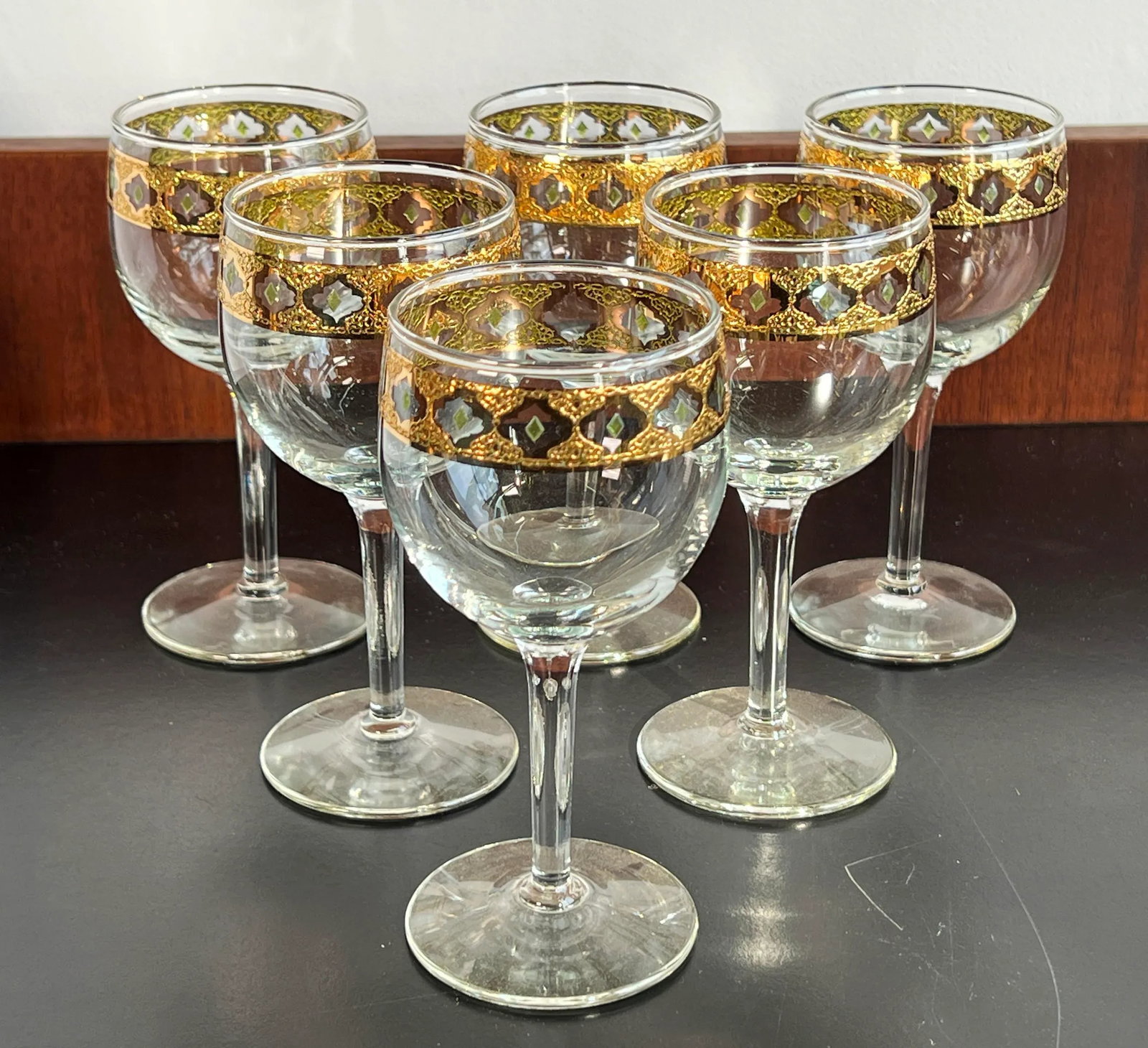 Hollywood Regency Culver Gold RImmed Small Wine / Cocktail Glasses - Set of 6 - 3