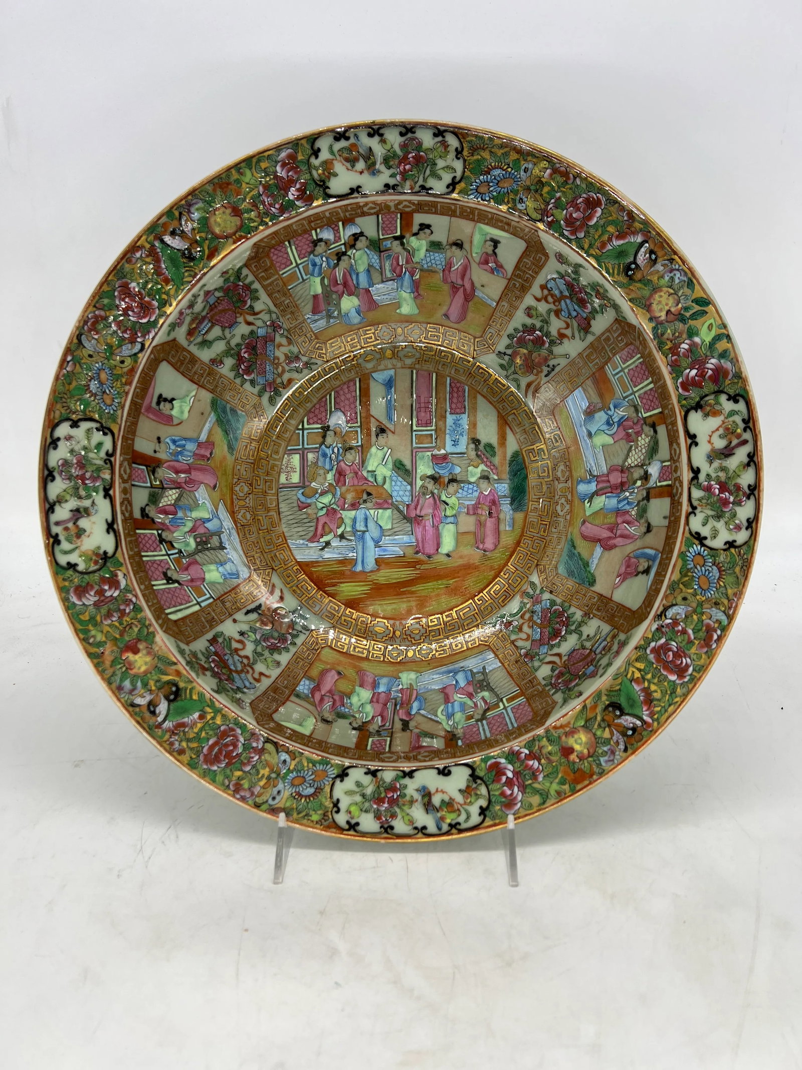 19th Century, Chinese Export Famille Rose Medallion Centerpiece Bowl 15.75" - 2