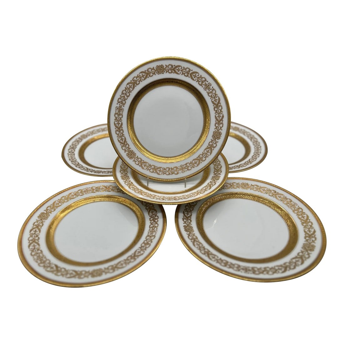 Set of 6 - Ahrenfeldt Limoges for Richard Briggs Boston Gilt Enamel Dinner Plates: Charles Ahrenfeldt (French Limoges, 1884-1969) for Richard Briggs Company (American, 1798-1946). Mark dates 1894-1930. An extremely fine quality set of six (6) porcelain plates heavily decorated with