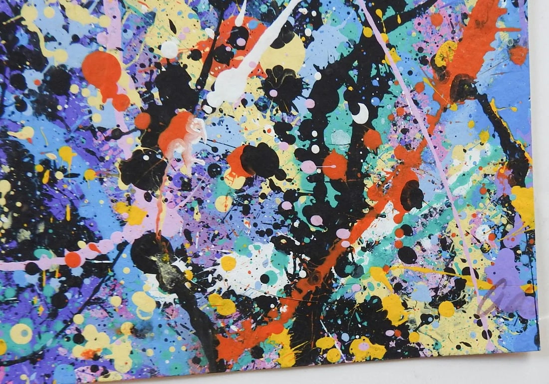 Abstract Expressionist Turquoise, Blue & Black Painting Style of Jackson Pollock - 2
