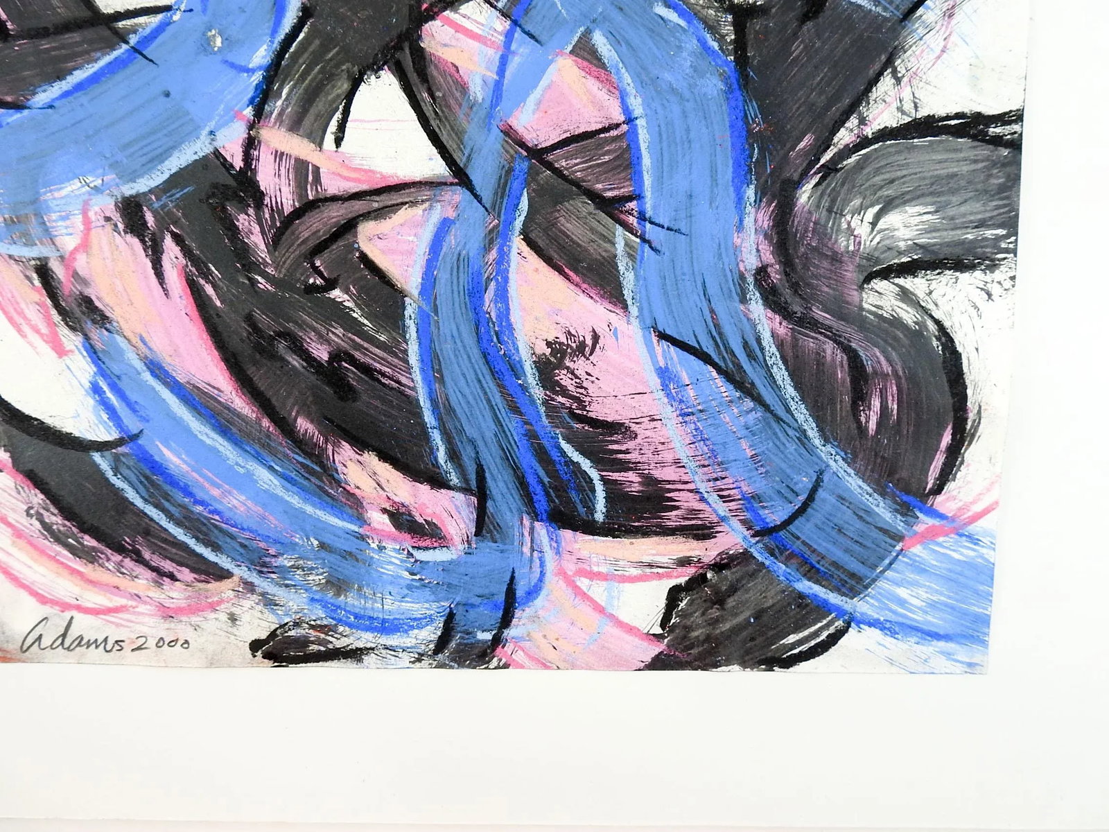 Abstract Expressionist Jerry Adams Blue Pink Black Painting on Paper - 2