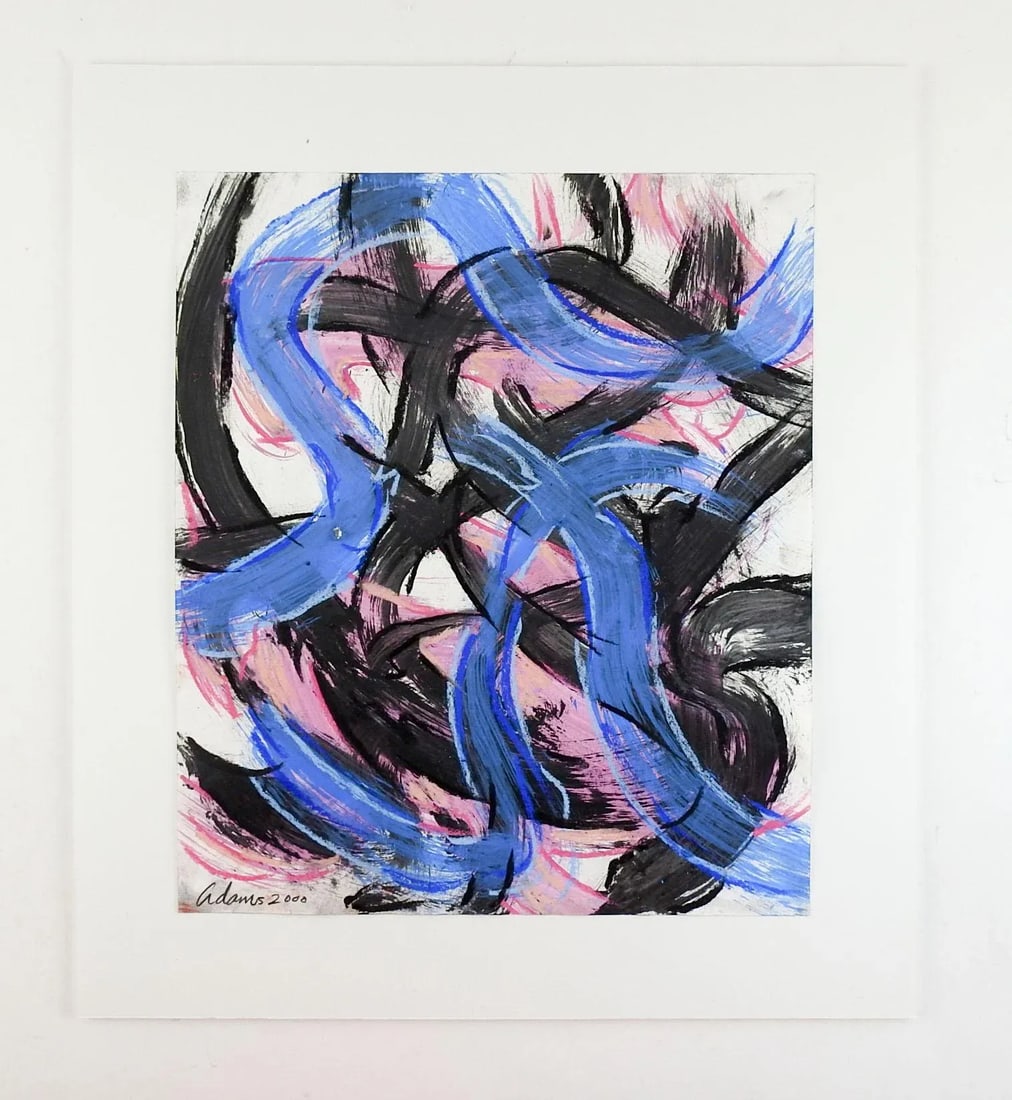 Abstract Expressionist Jerry Adams Blue Pink Black Painting on Paper - 3