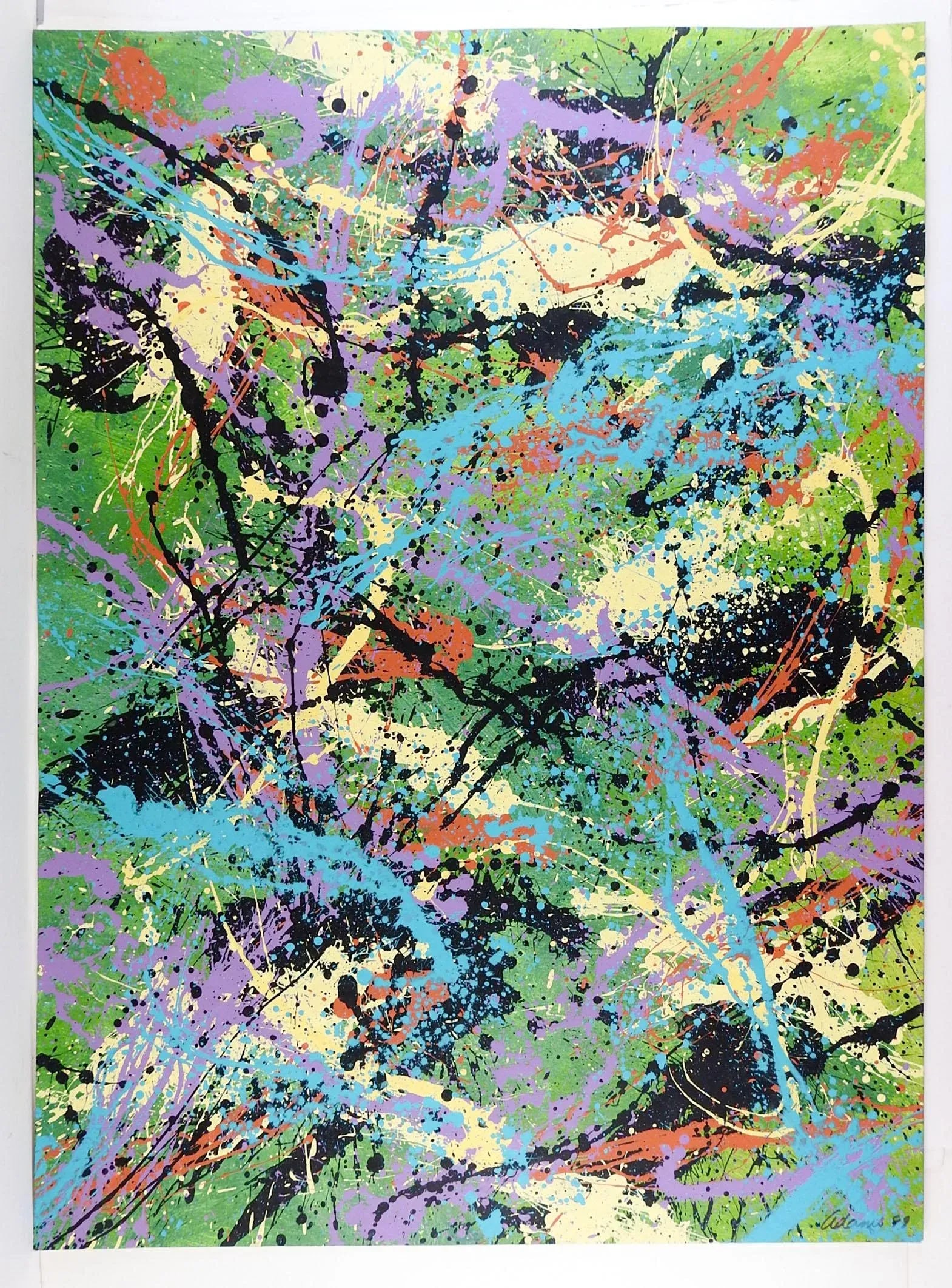 Abstract Expressionist Green Black Blue Painting Style of Jackson Pollock - 3