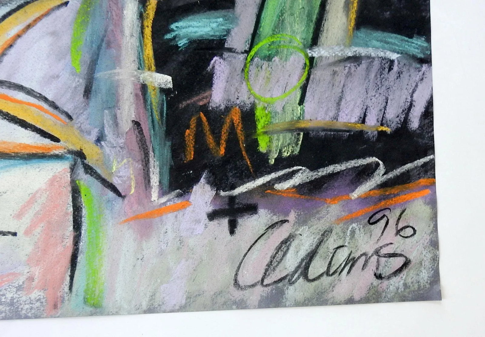Abstract Expressionist Jerry Adams Pink, Turquoise & Black Pastel Painting - 2