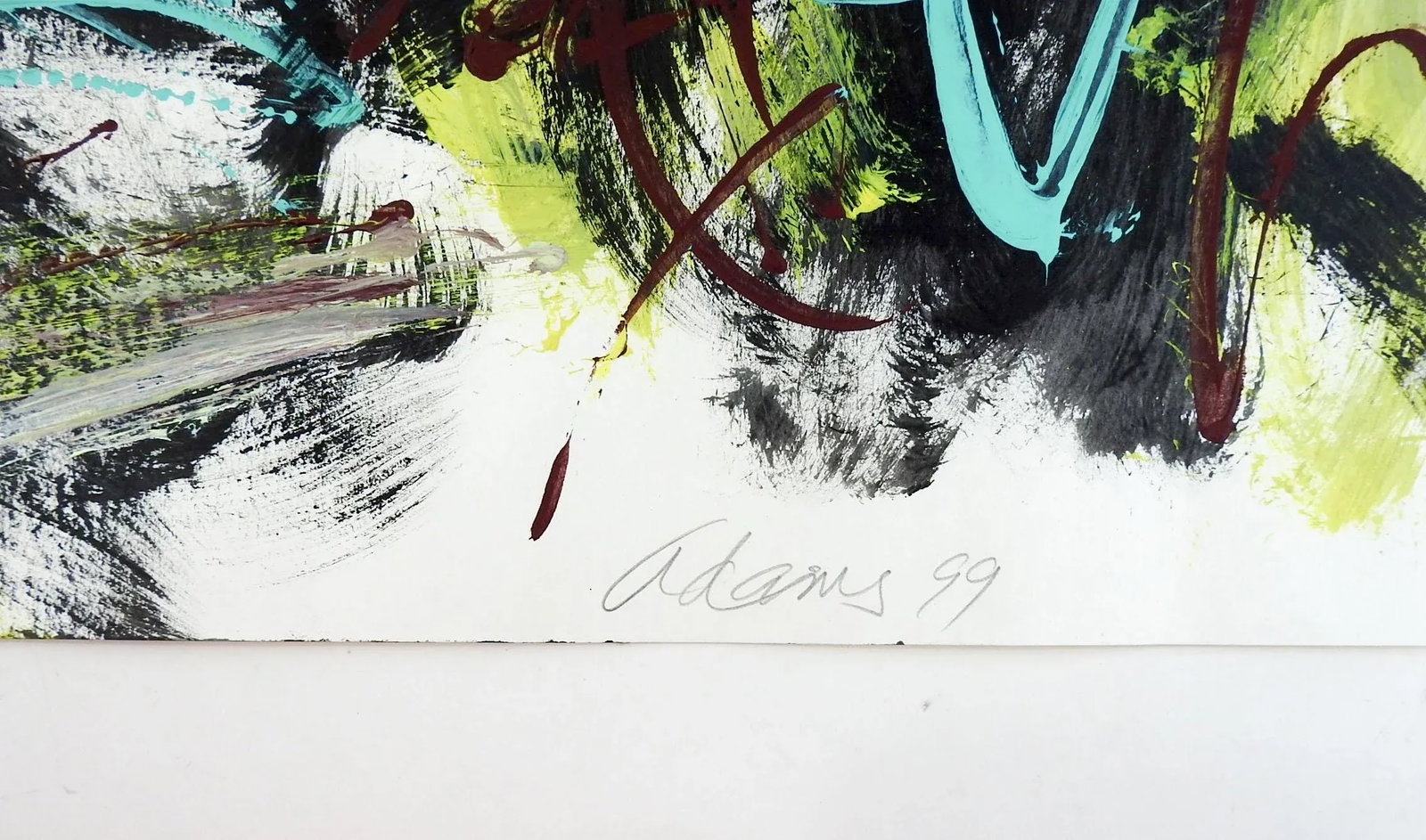 Abstract Expressionist Jerry Adams Lime Black Turquoise Painting on Paper - 2