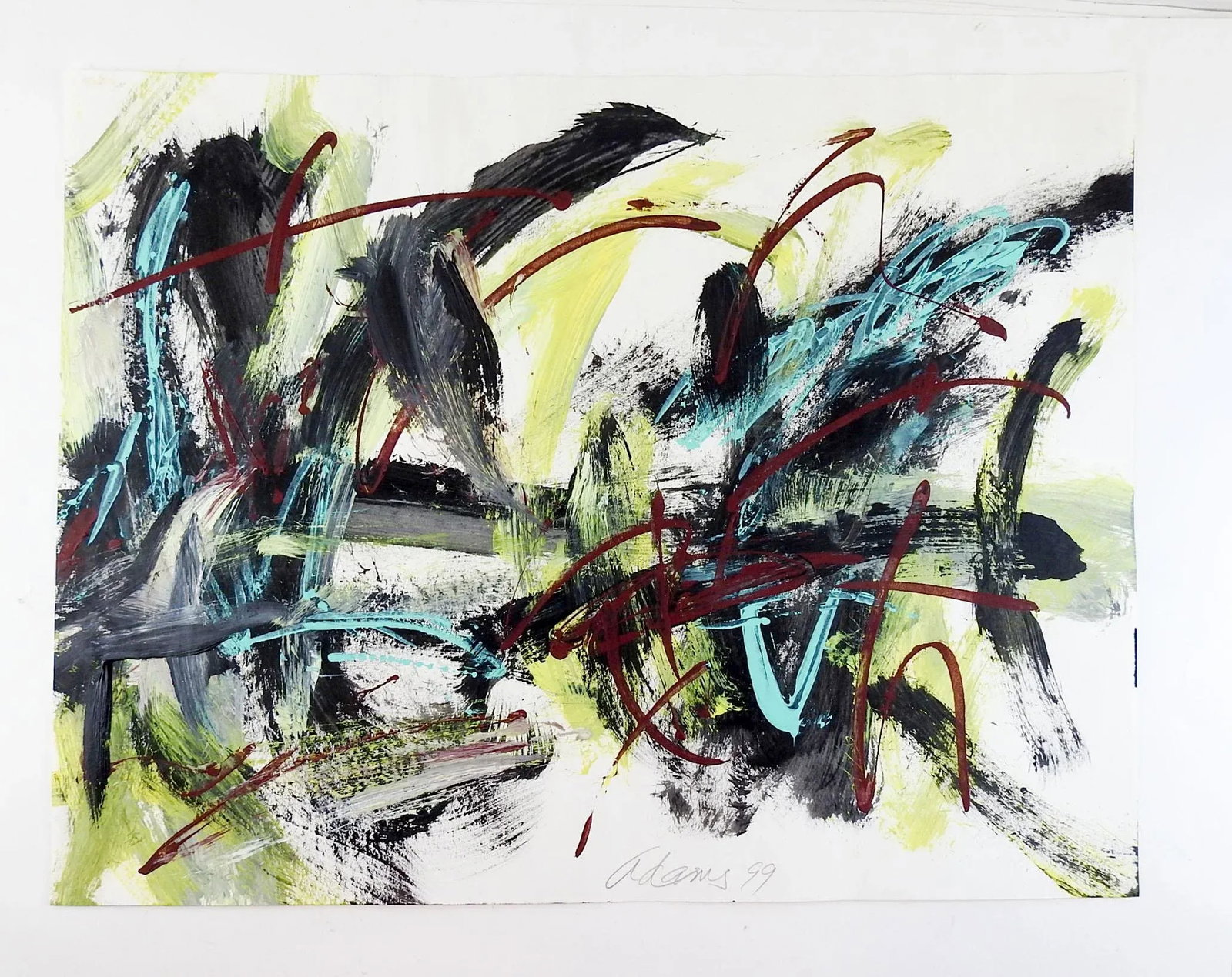 Abstract Expressionist Jerry Adams Lime Black Turquoise Painting on Paper - 3