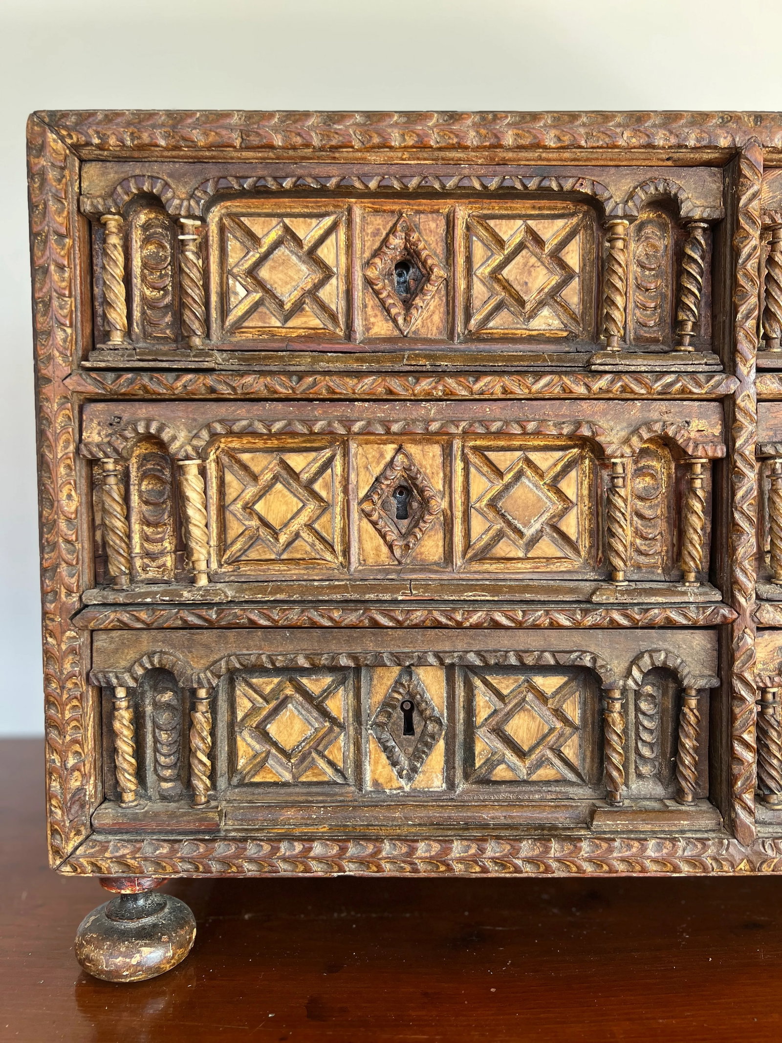 18th Century, Heavily Carved Bone Inset & Iron Mounted Spanish Vargueno - 4