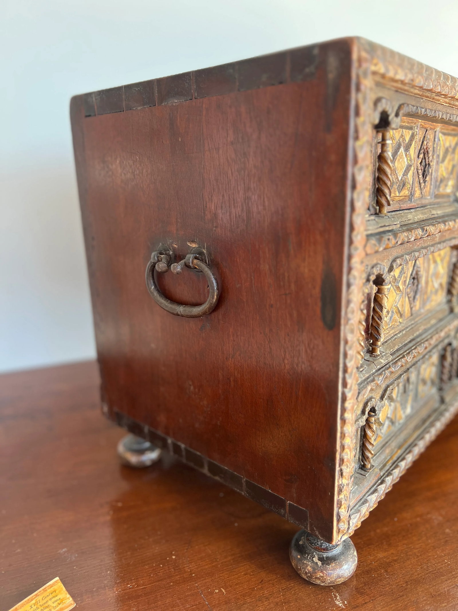 18th Century, Heavily Carved Bone Inset & Iron Mounted Spanish Vargueno - 5