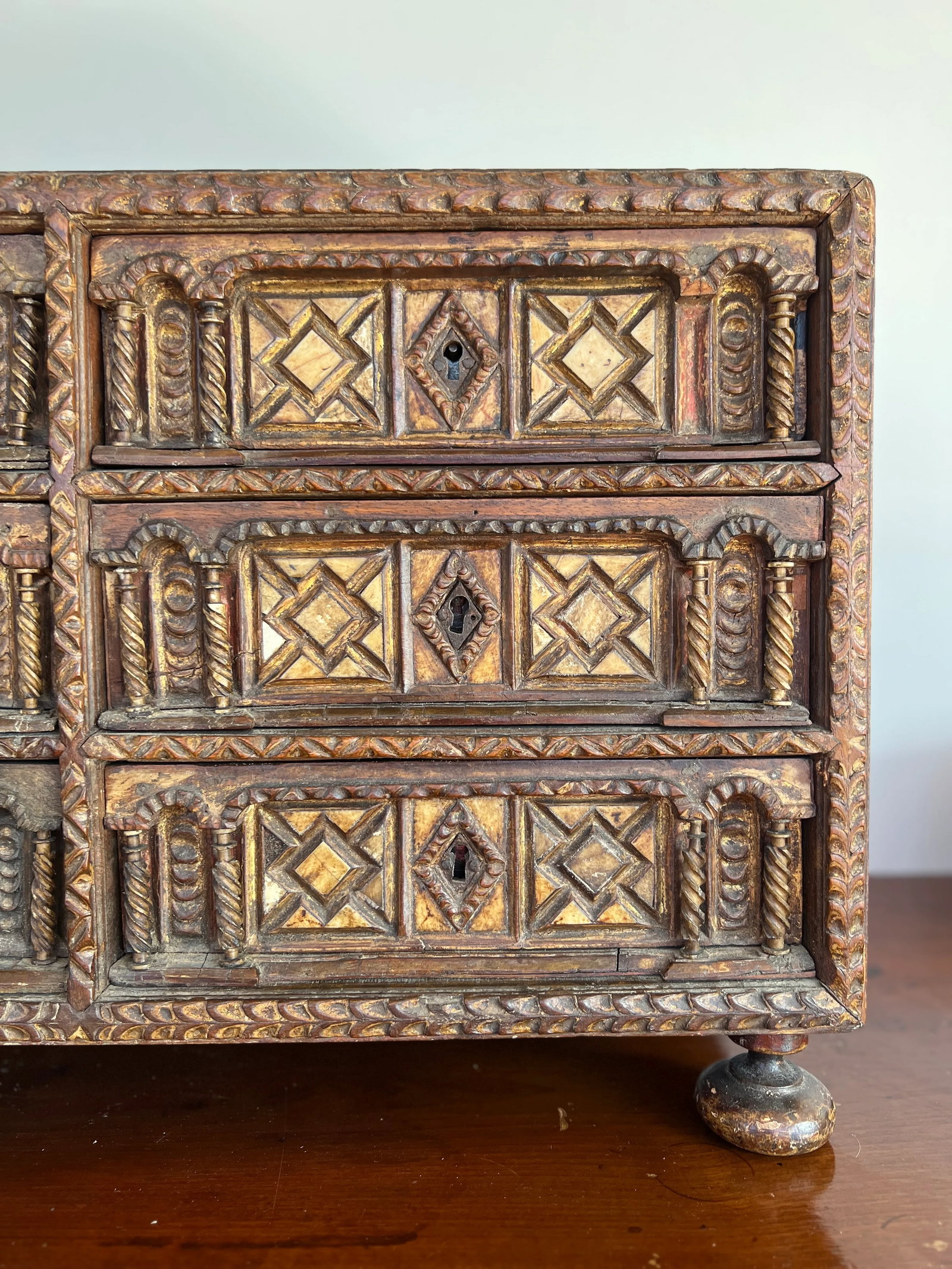 18th Century, Heavily Carved Bone Inset & Iron Mounted Spanish Vargueno - 6
