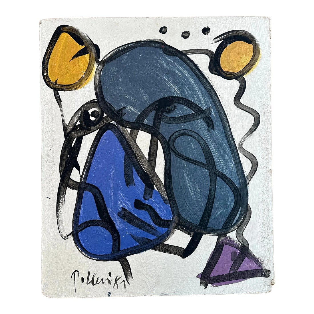 1987 Original Peter Keil Painting: Peter Keil is a German artist that focuses primarily on abstract expressionism. This piece is from Keil's "Junge Wilde" collection and executed with acrylic on board. It is signed and dated "P. Keil