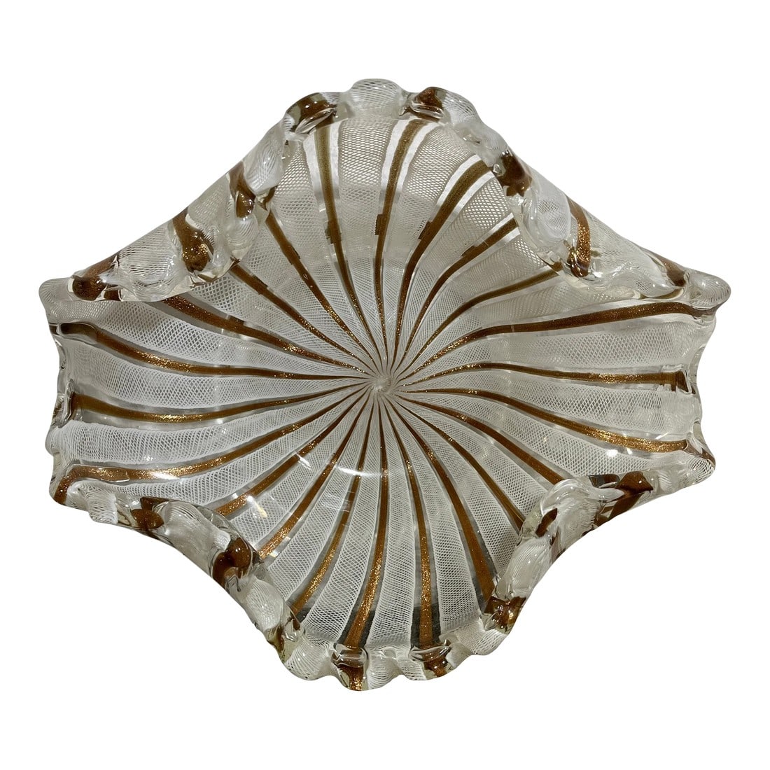 Mid 20th Century Copper/White Ribbon Bowl Attributed to Fratelli Toso-Murano (1 of 12)
