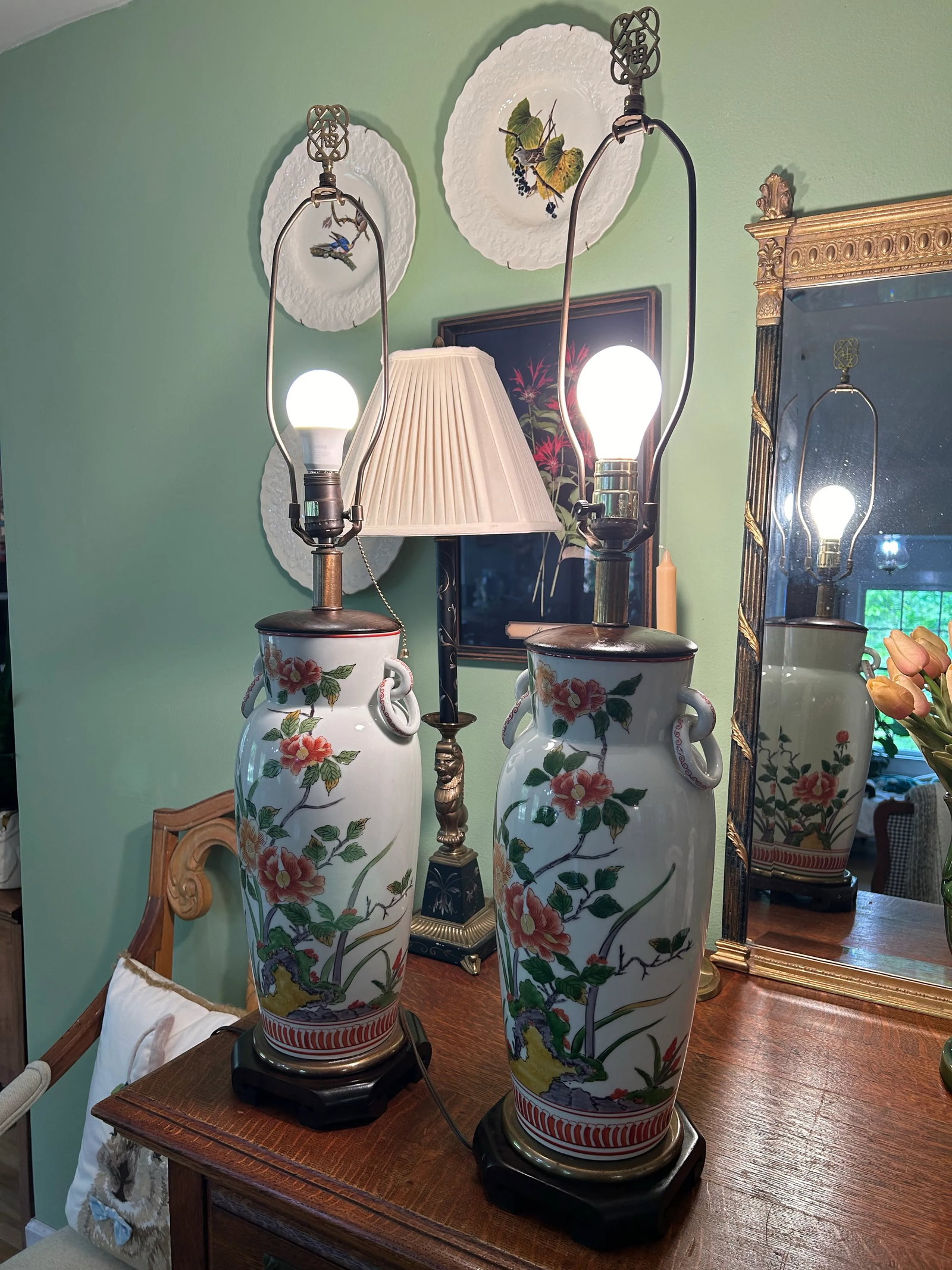 1960's Chinoiserie Frederick Cooper Porcelain Peony Ming Lamps - a Pair - 11