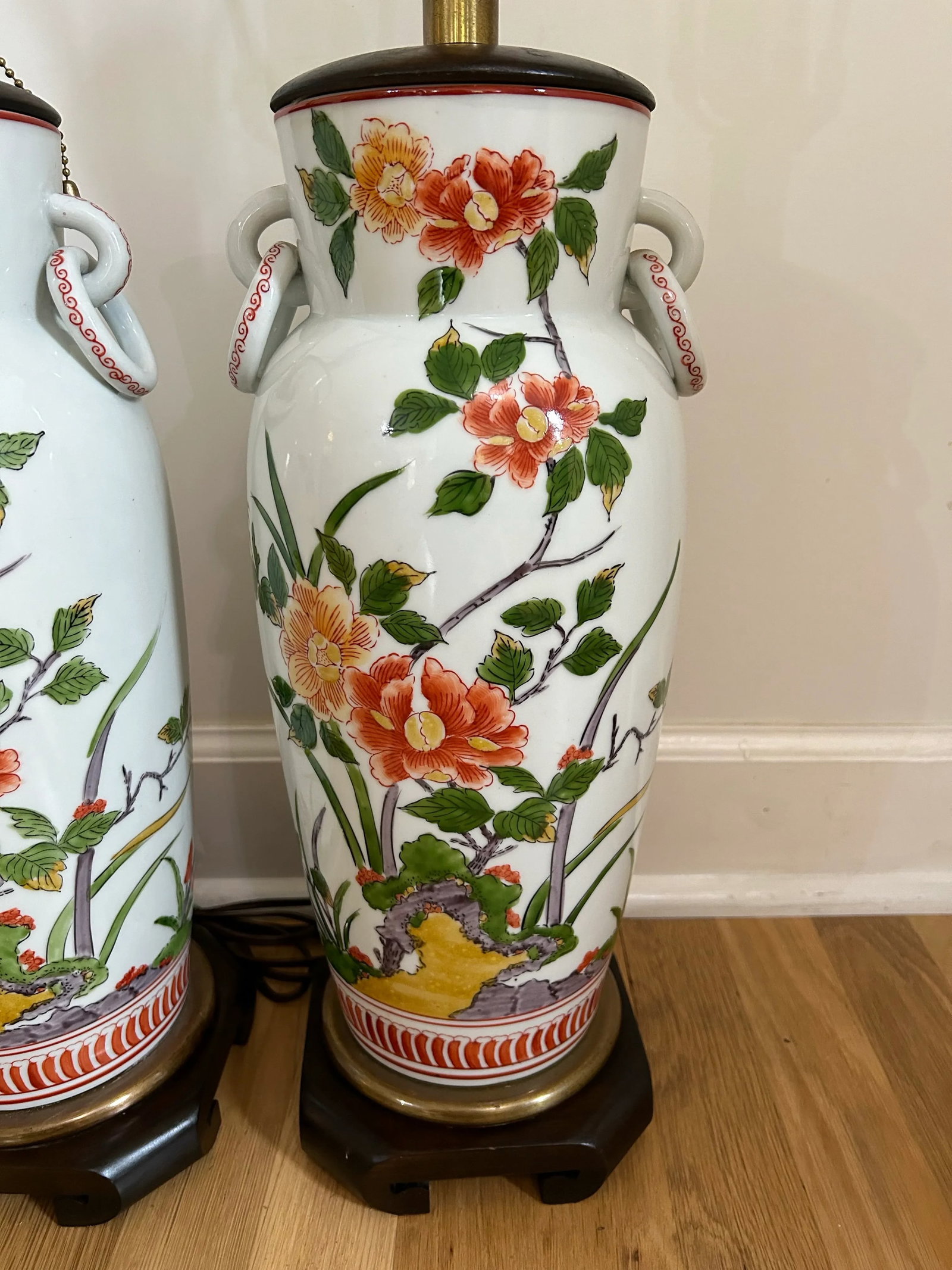 1960's Chinoiserie Frederick Cooper Porcelain Peony Ming Lamps - a Pair - 2