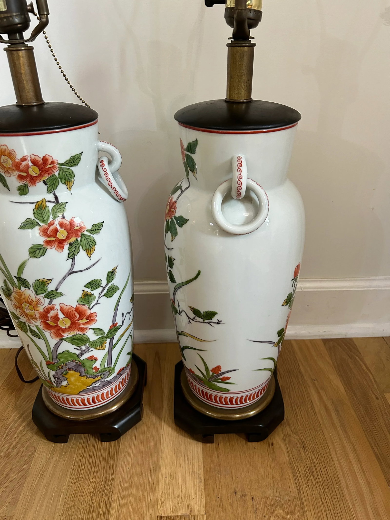 1960's Chinoiserie Frederick Cooper Porcelain Peony Ming Lamps - a Pair - 3