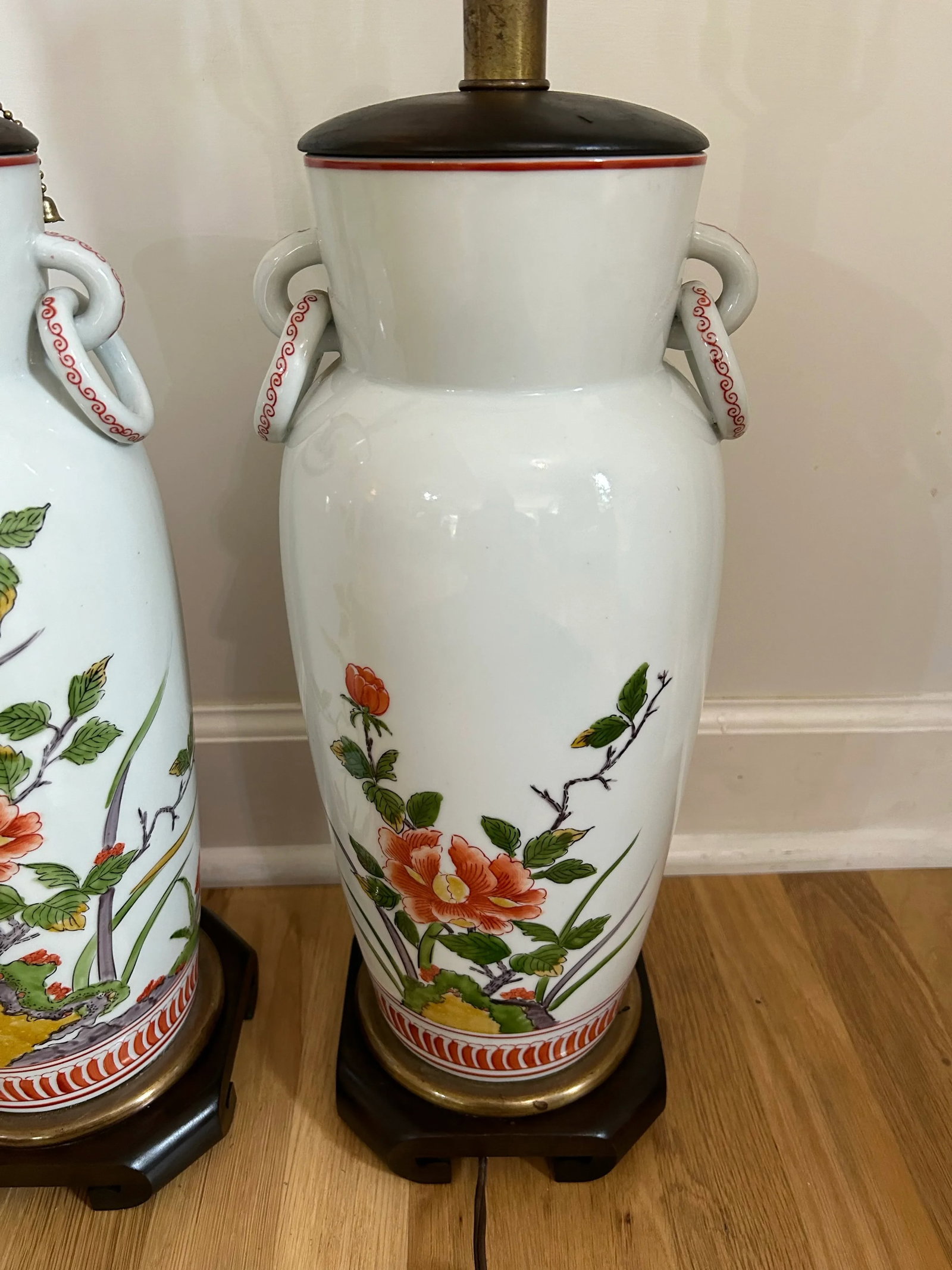 1960's Chinoiserie Frederick Cooper Porcelain Peony Ming Lamps - a Pair - 4