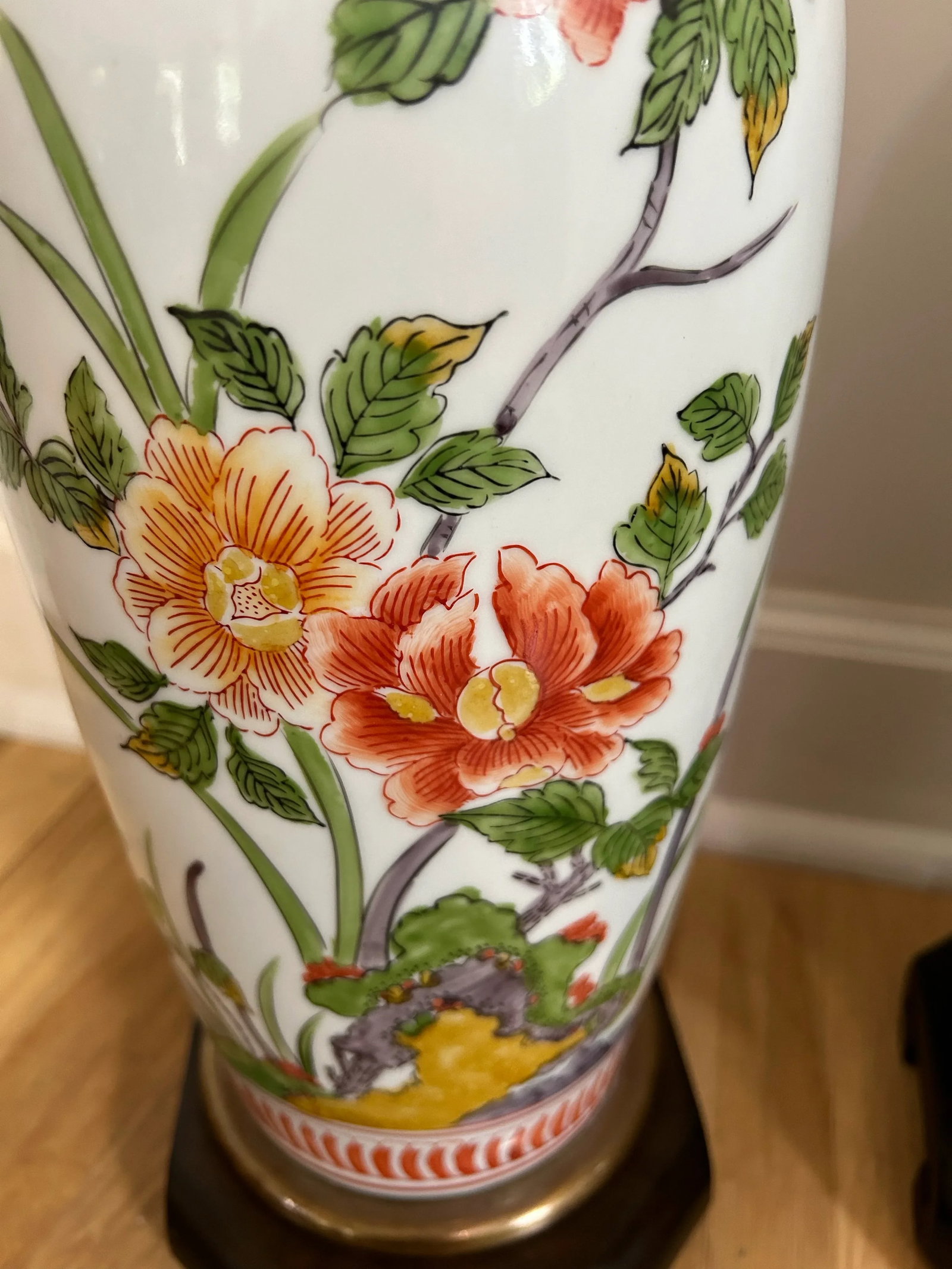 1960's Chinoiserie Frederick Cooper Porcelain Peony Ming Lamps - a Pair - 6