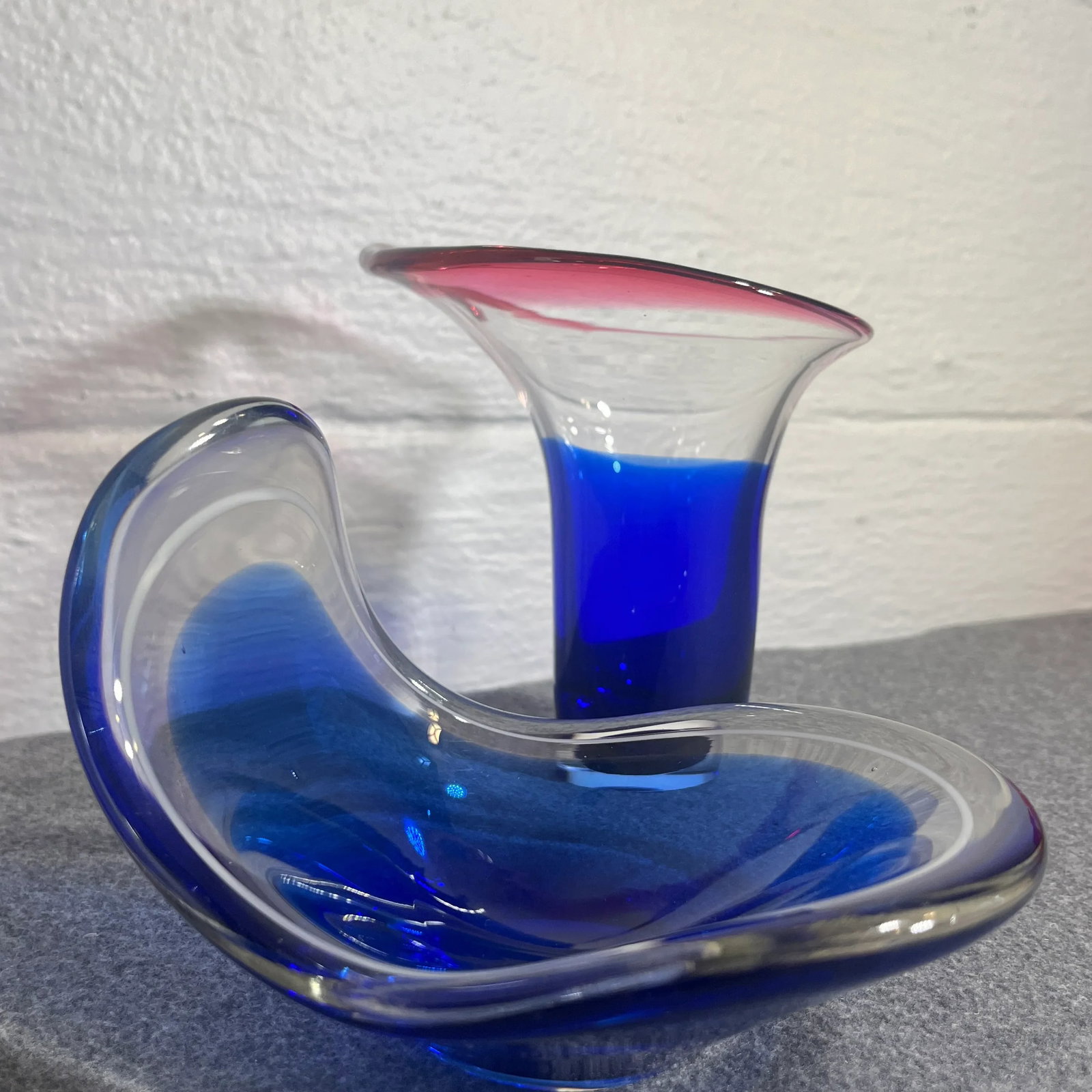 Mid 20th Century Flygsfors Coquille Glass Bowl & Vase Set- 2 Pieces - 4