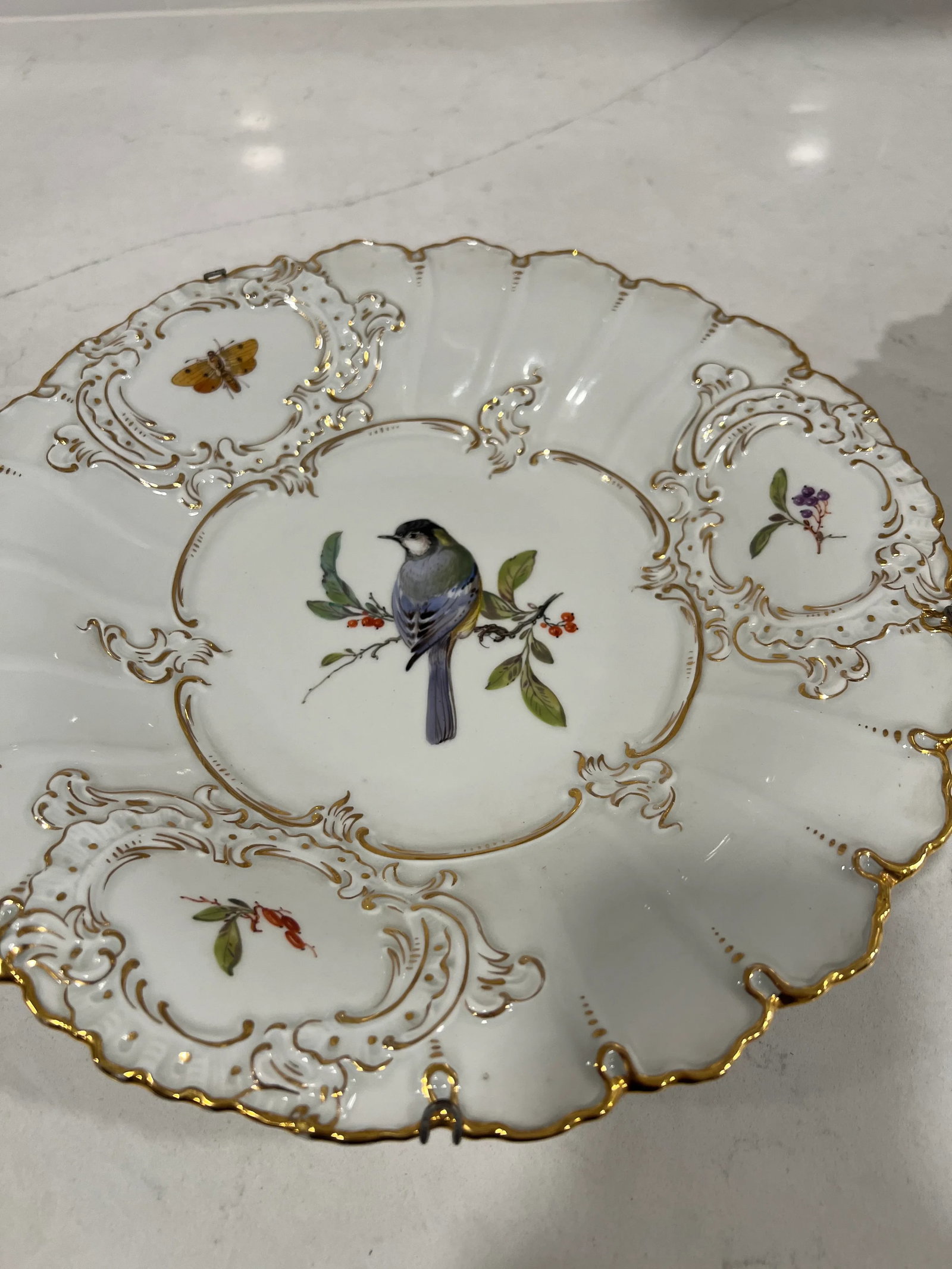 Pair, Antique Meissen Porcelain Ornithological & Gold Encrusted Chargers - 4