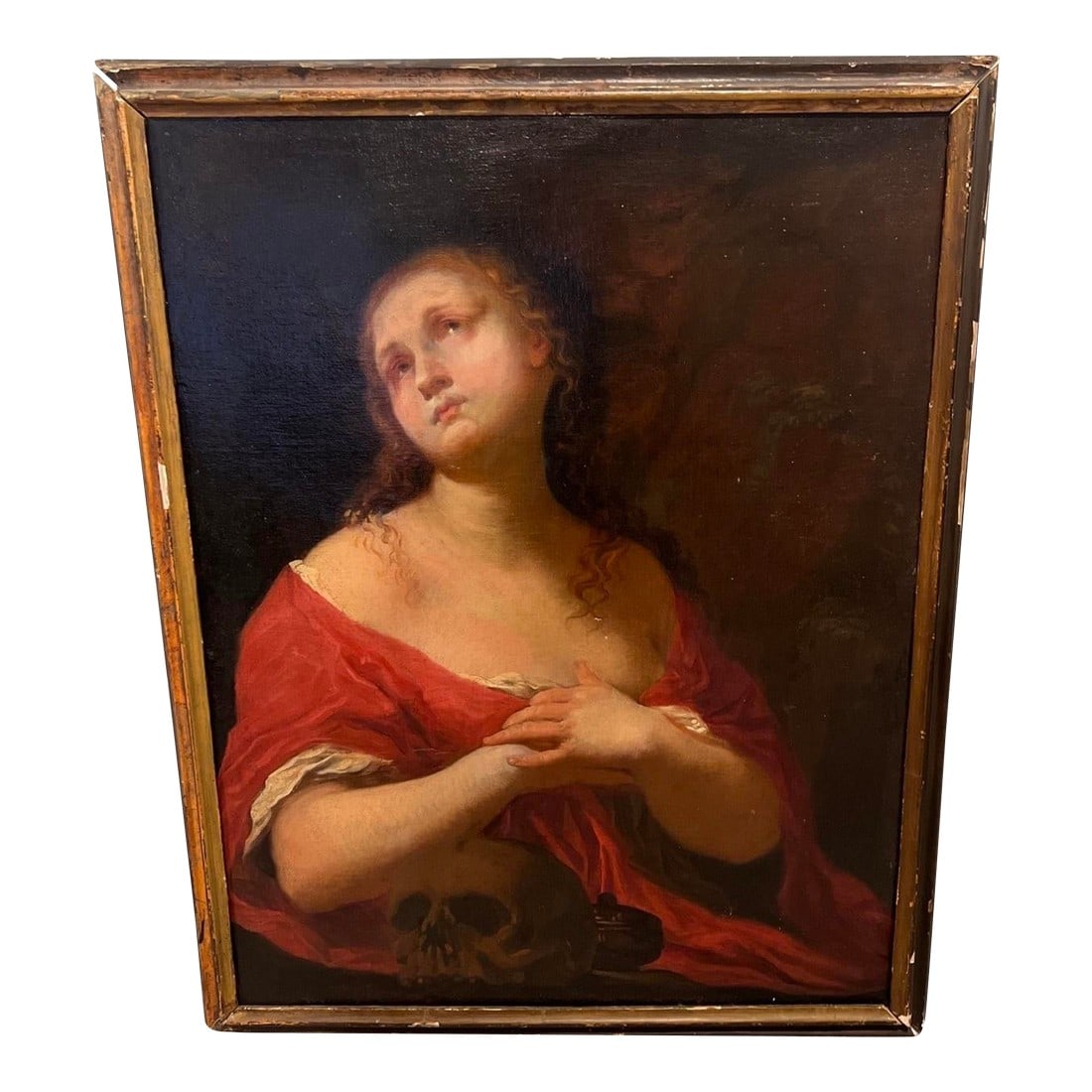 18th Century, Italian 'Memento Mori' Old Master School of Guido Reni: In the style or School of the Important Old Master Guido Reni (Italian, 1575-1642). A stunning Old Master 18th or possibly 17th century Italian Baroque School religious portrait painting depicting a