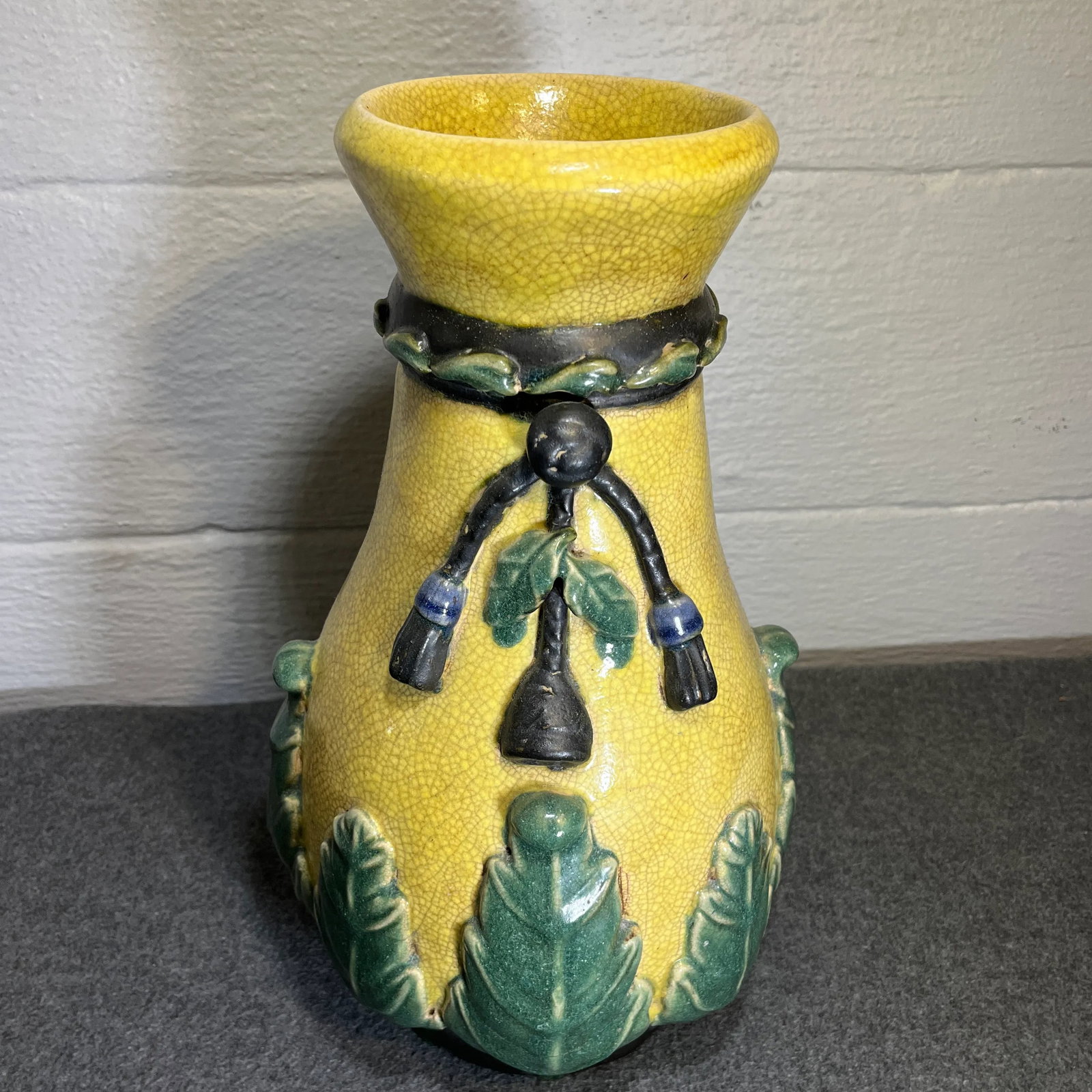 Large Late 20th Century Yellow Chinoiserie Craquelure Vase - 11
