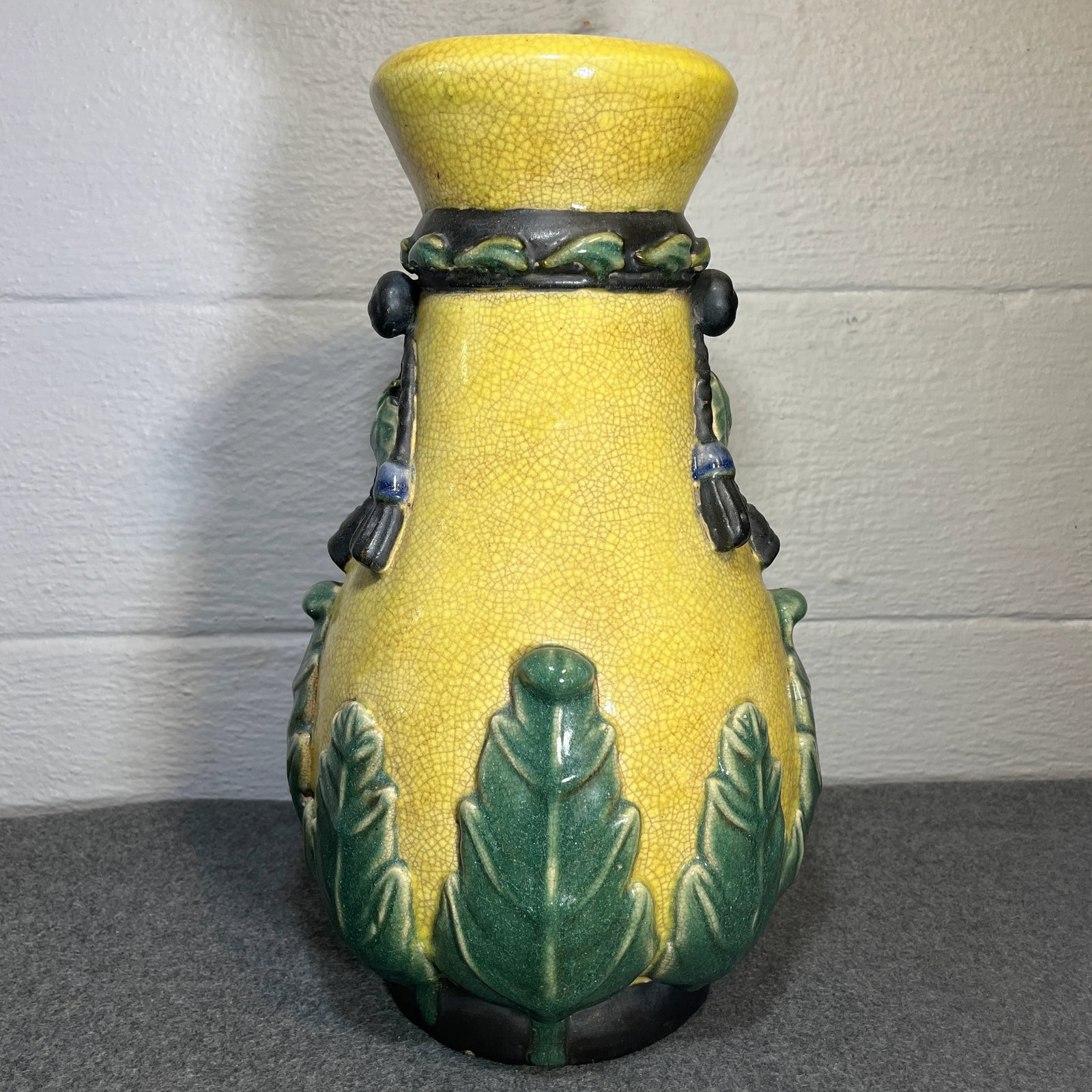 Large Late 20th Century Yellow Chinoiserie Craquelure Vase - 2