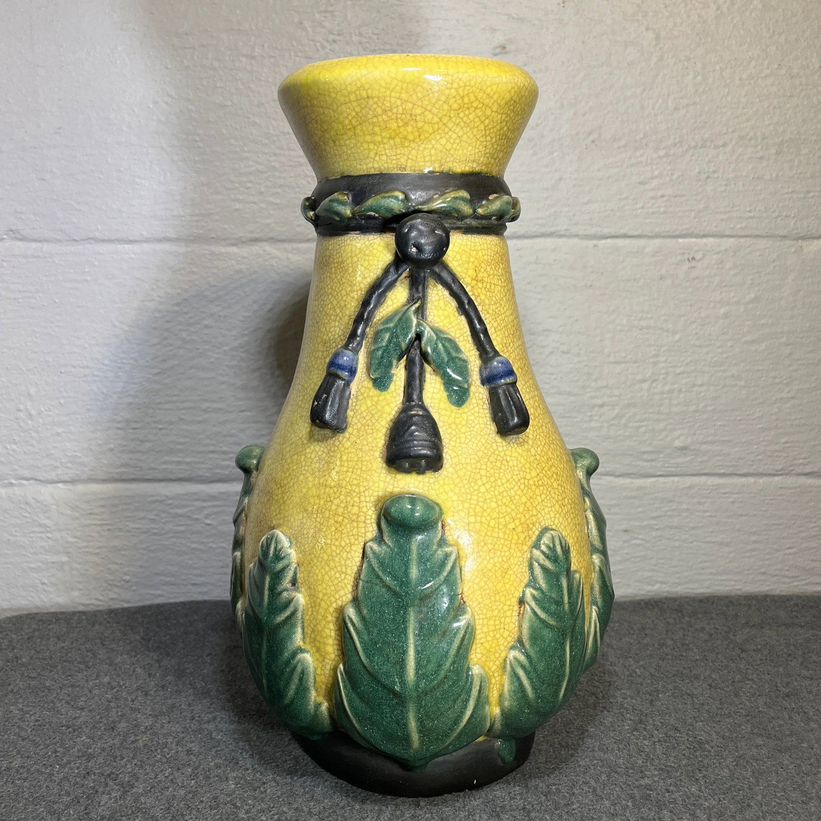 Large Late 20th Century Yellow Chinoiserie Craquelure Vase - 3