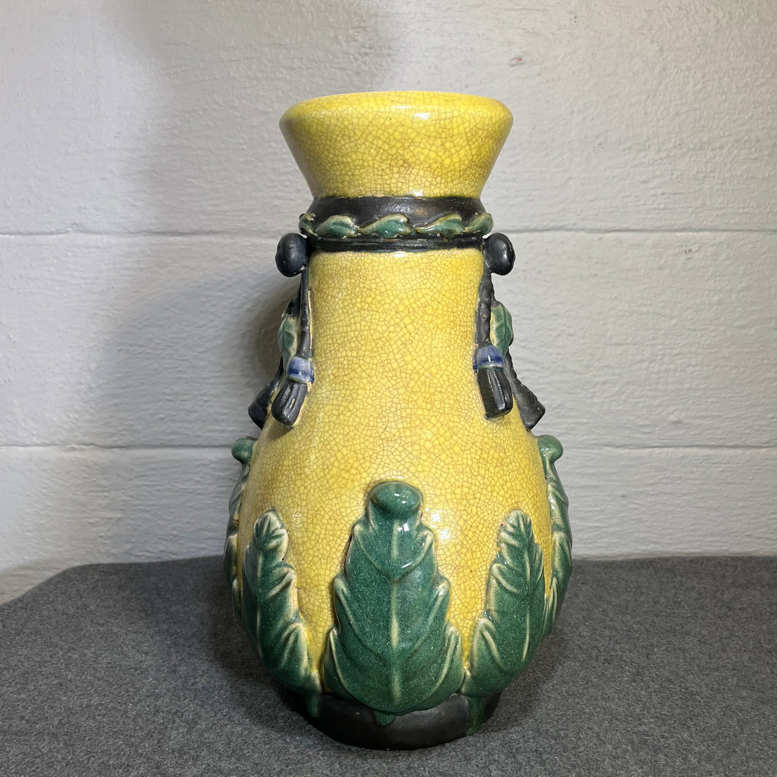 Large Late 20th Century Yellow Chinoiserie Craquelure Vase - 4