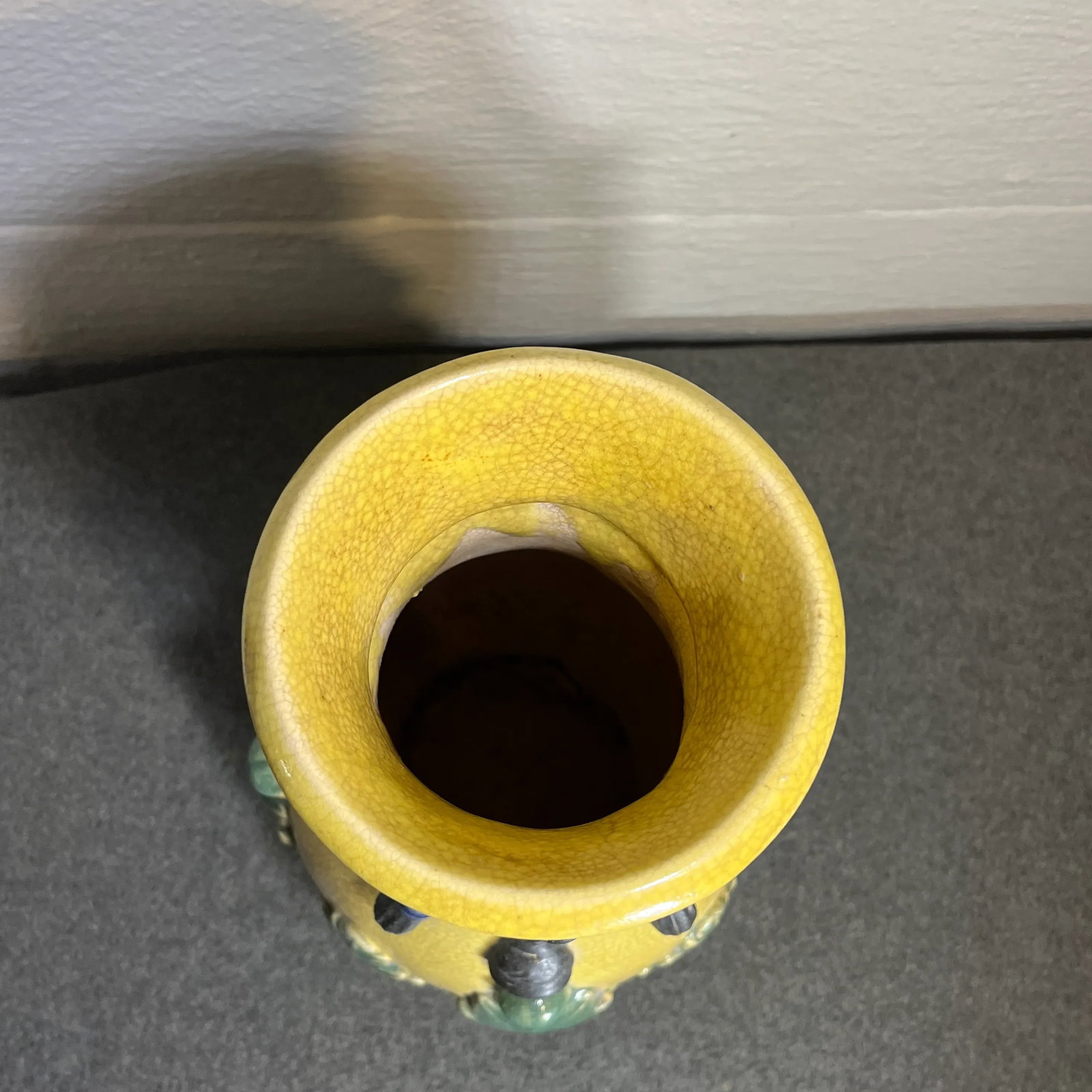 Large Late 20th Century Yellow Chinoiserie Craquelure Vase - 5