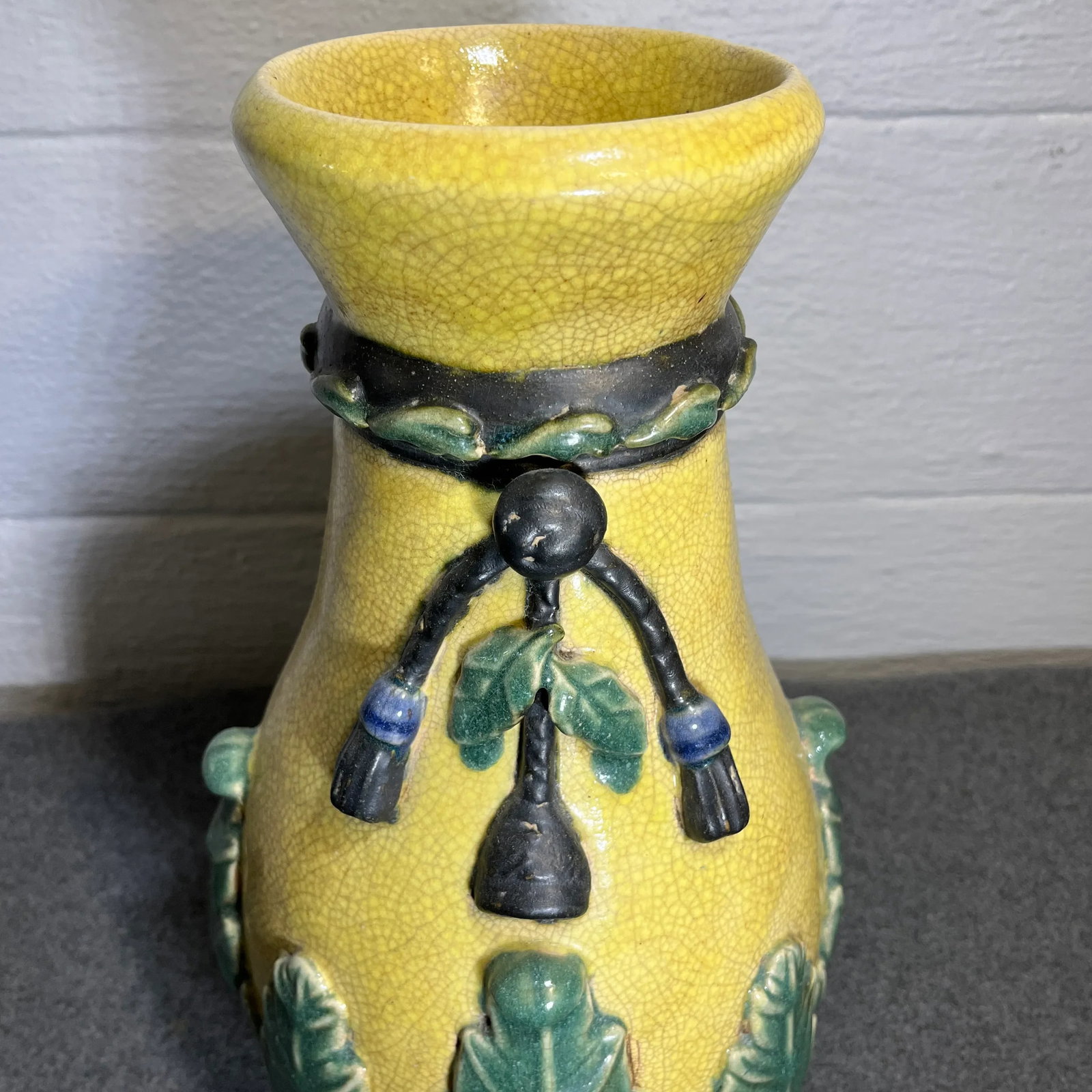 Large Late 20th Century Yellow Chinoiserie Craquelure Vase - 6