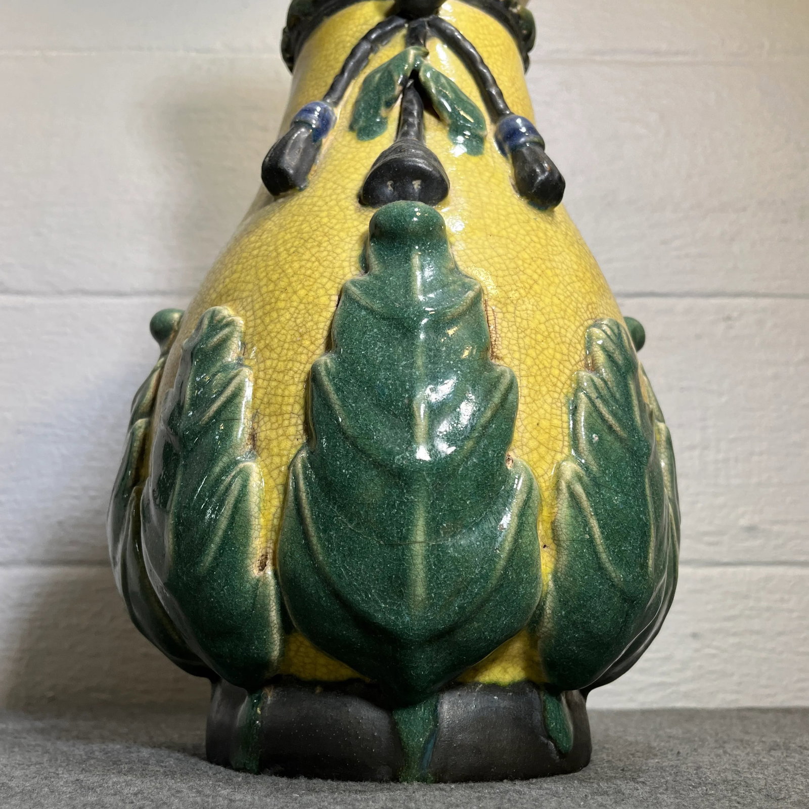 Large Late 20th Century Yellow Chinoiserie Craquelure Vase - 7
