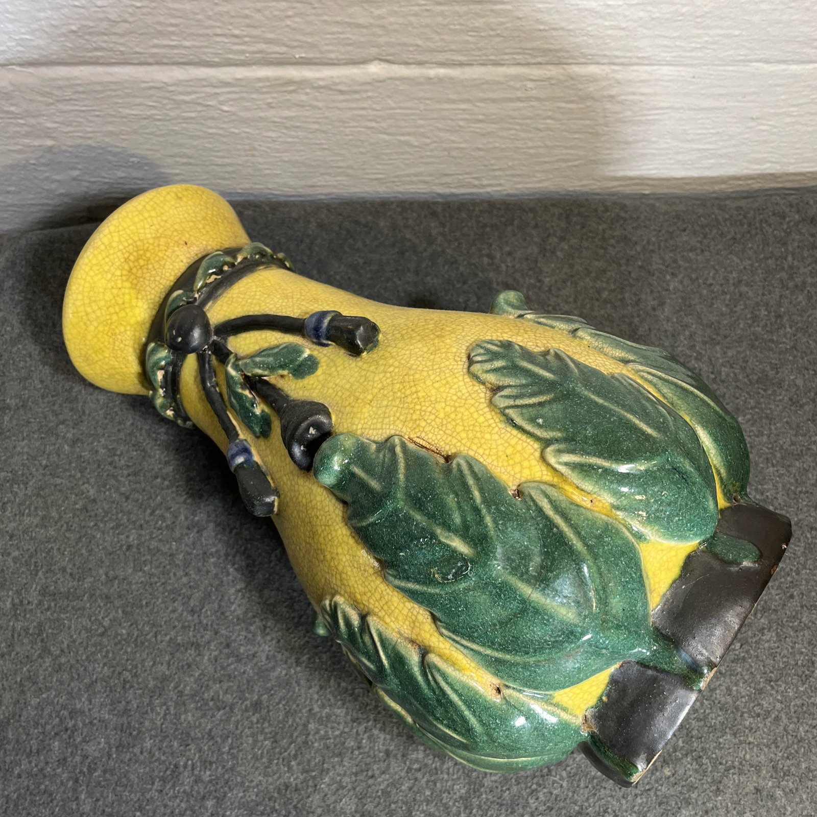 Large Late 20th Century Yellow Chinoiserie Craquelure Vase - 8