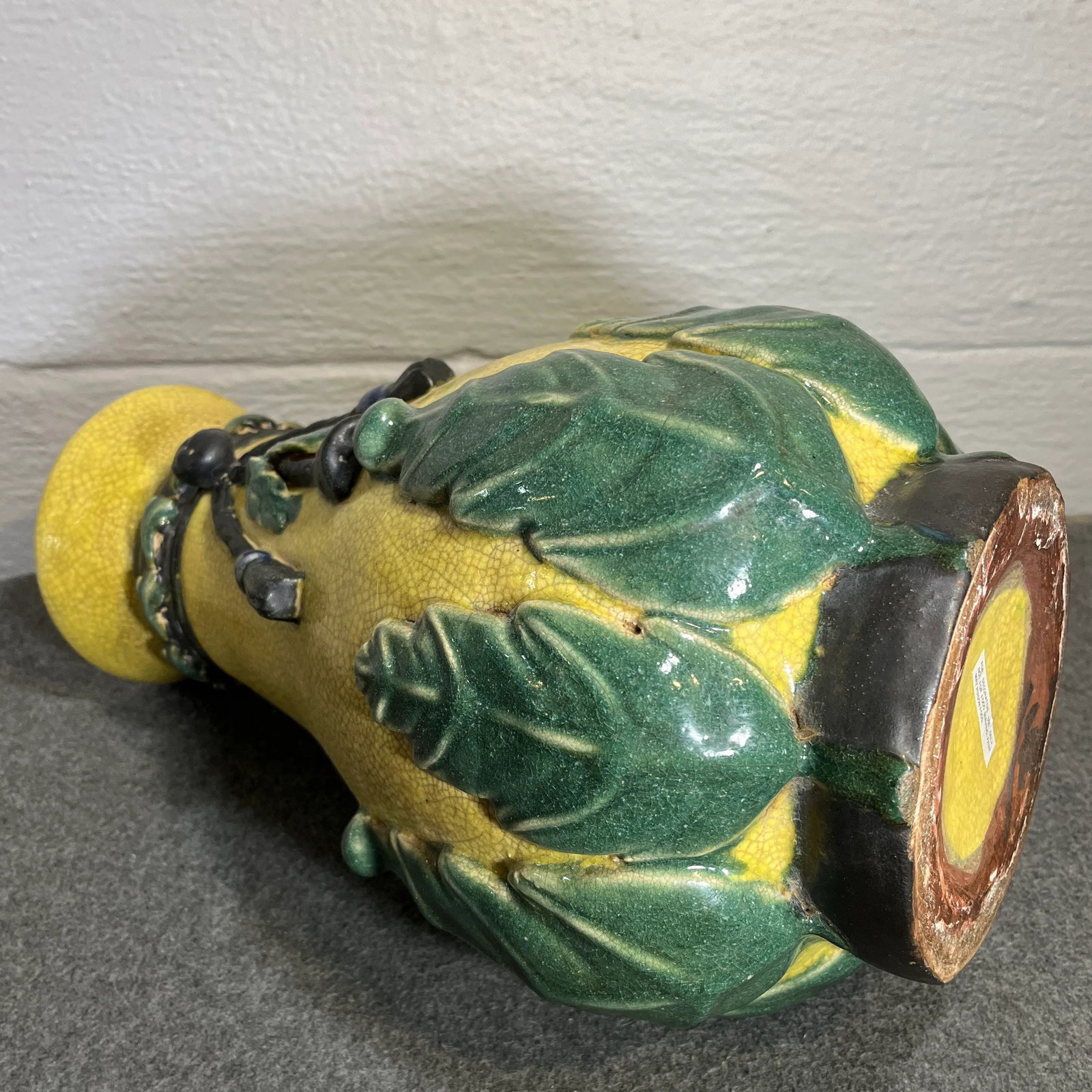 Large Late 20th Century Yellow Chinoiserie Craquelure Vase - 9