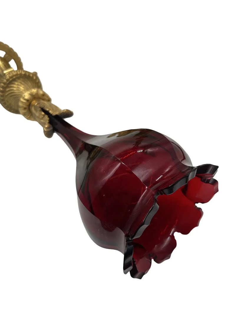 Exceptional - Baccarat Ruby Red Glass & Bronze Ormolu Neoclassical Trumpet Vases - 11