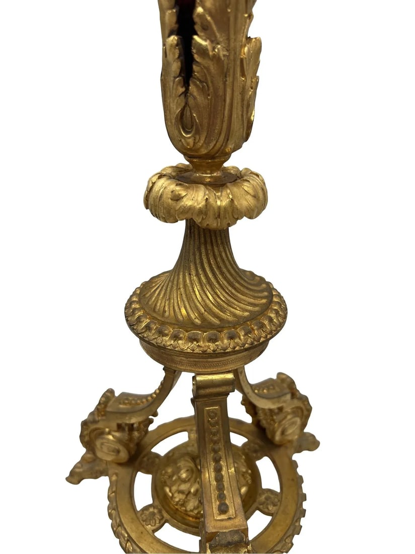 Exceptional - Baccarat Ruby Red Glass & Bronze Ormolu Neoclassical Trumpet Vases - 7
